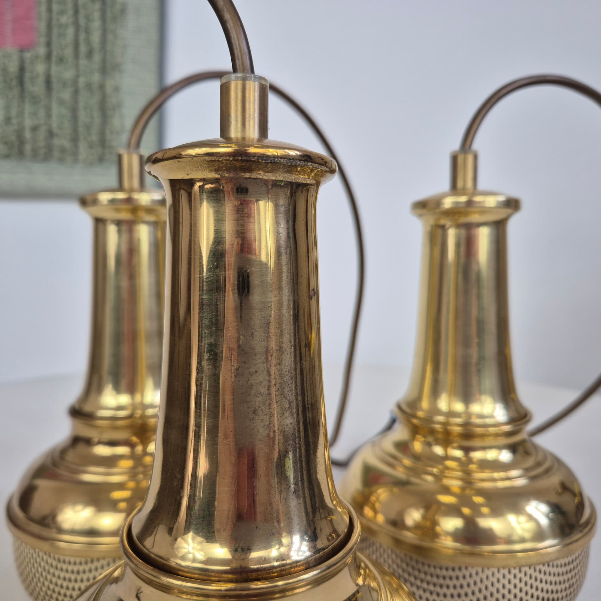 Komplet lamp wiszących, mosiądz złoty, Dania, lata 60. - 401238