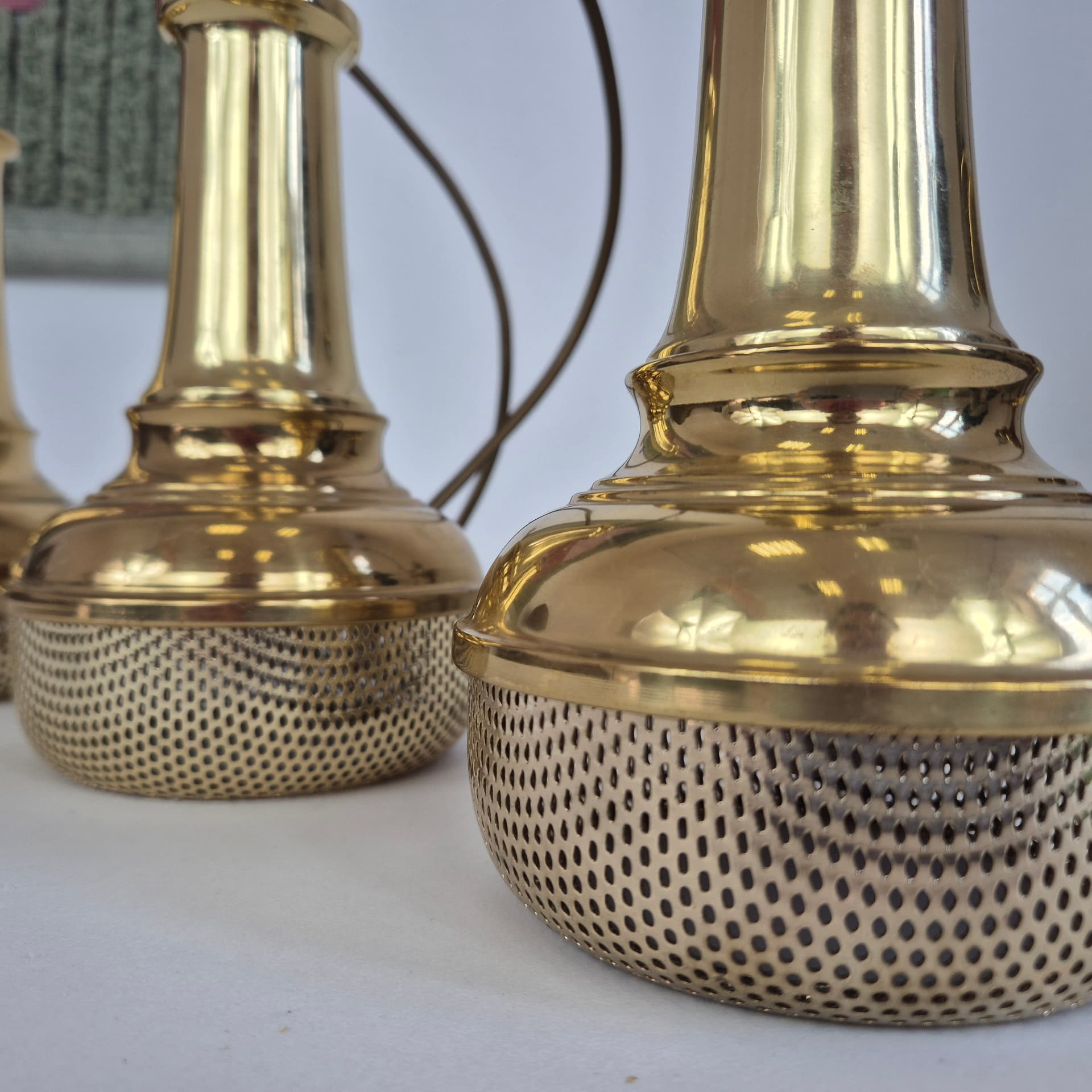 Komplet lamp wiszących, mosiądz złoty, Dania, lata 60. - 401240