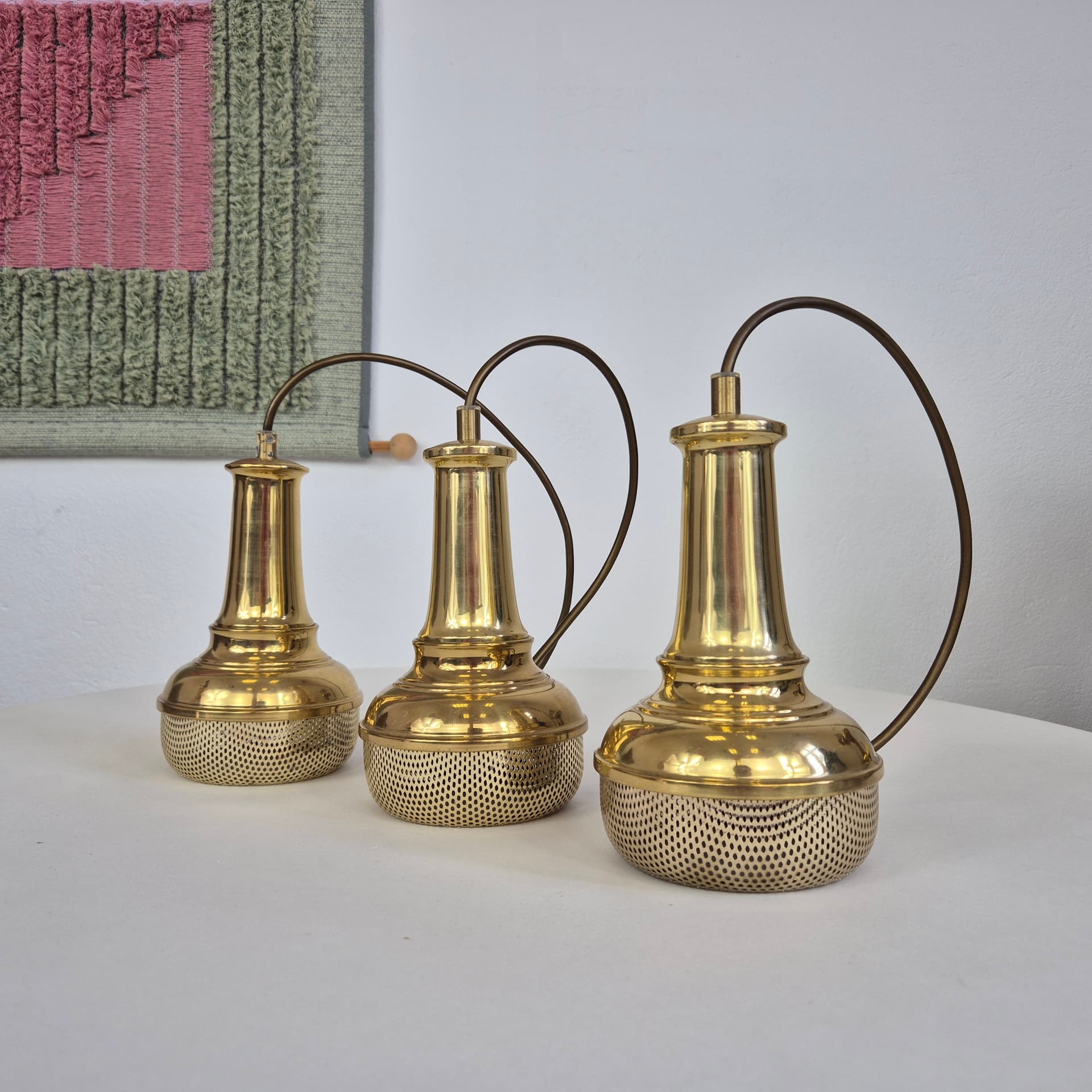 Komplet lamp wiszących, mosiądz złoty, Dania, lata 60. - 401236