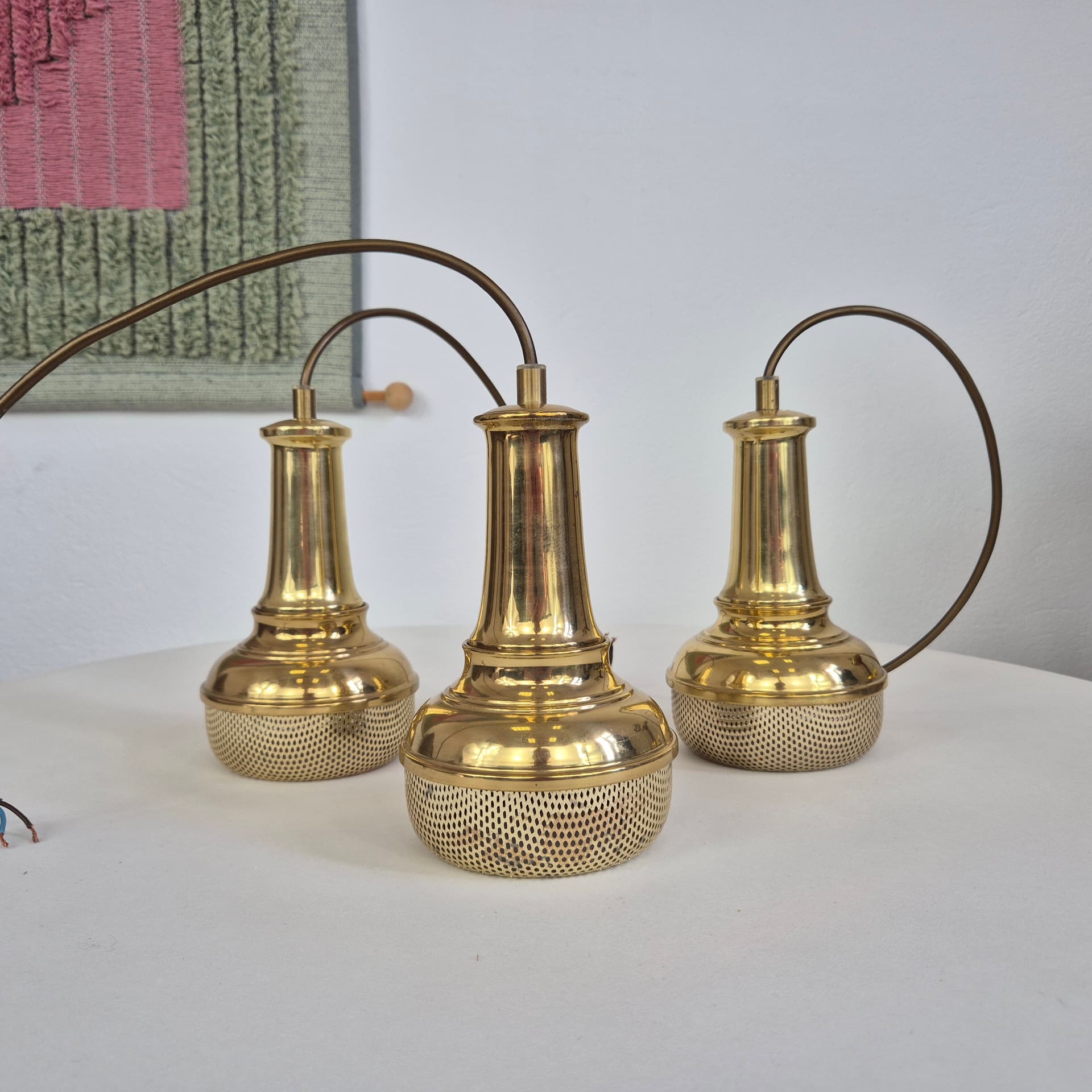 Komplet lamp wiszących, mosiądz złoty, Dania, lata 60. - 401237