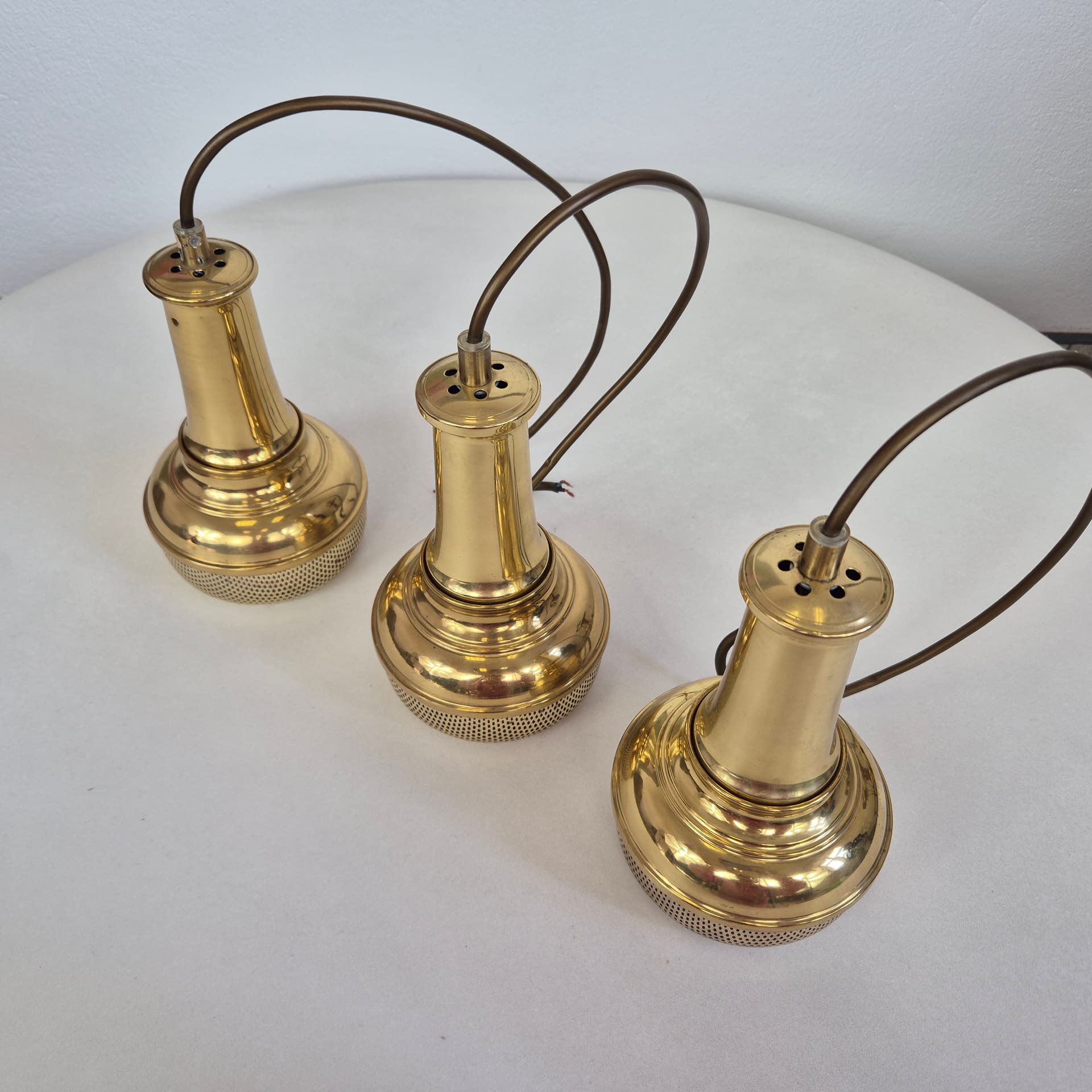 Komplet lamp wiszących, mosiądz złoty, Dania, lata 60. - 401235