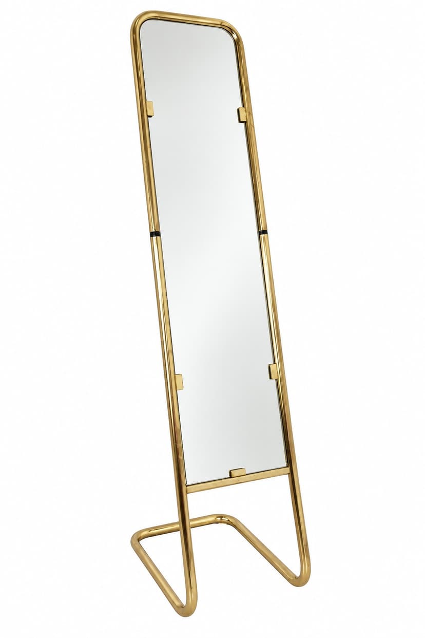 Free-standing mirror, Hollywood Regency, glass, gold metal, 1970s.