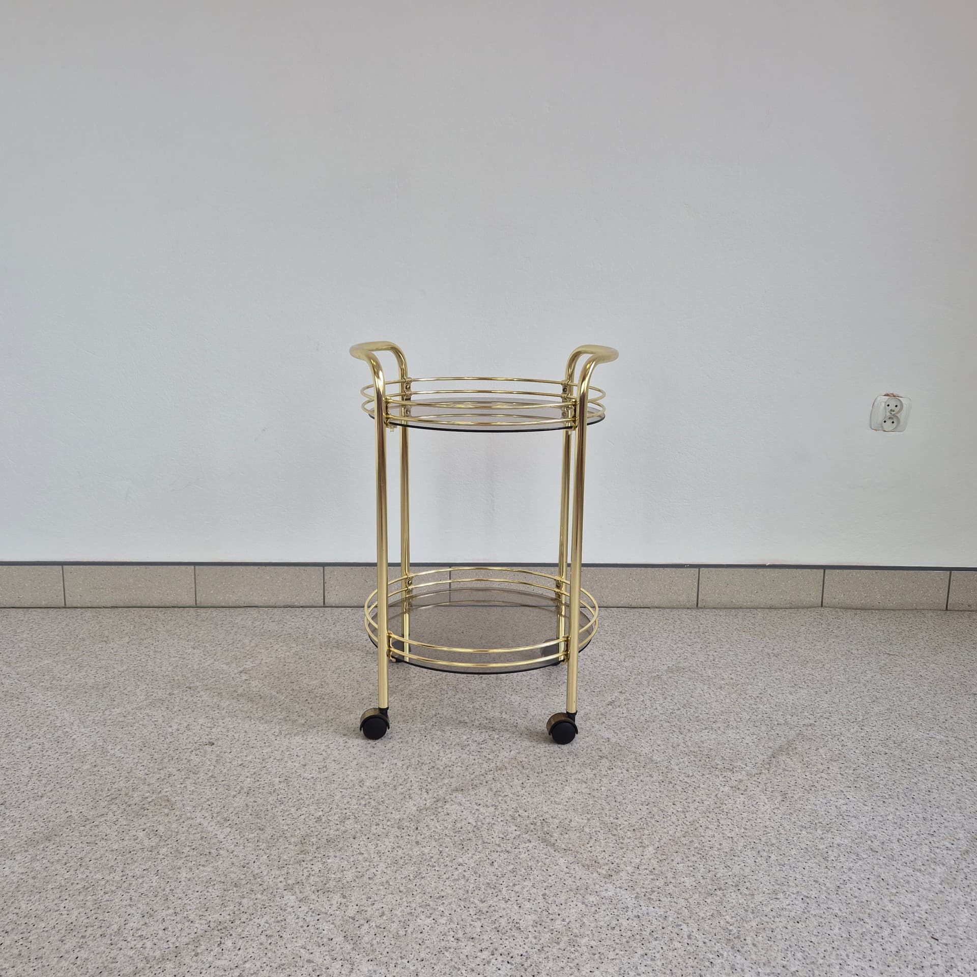 Barek Hollywood Regency, złoty metal, szkło szare, lata 80. - 401268