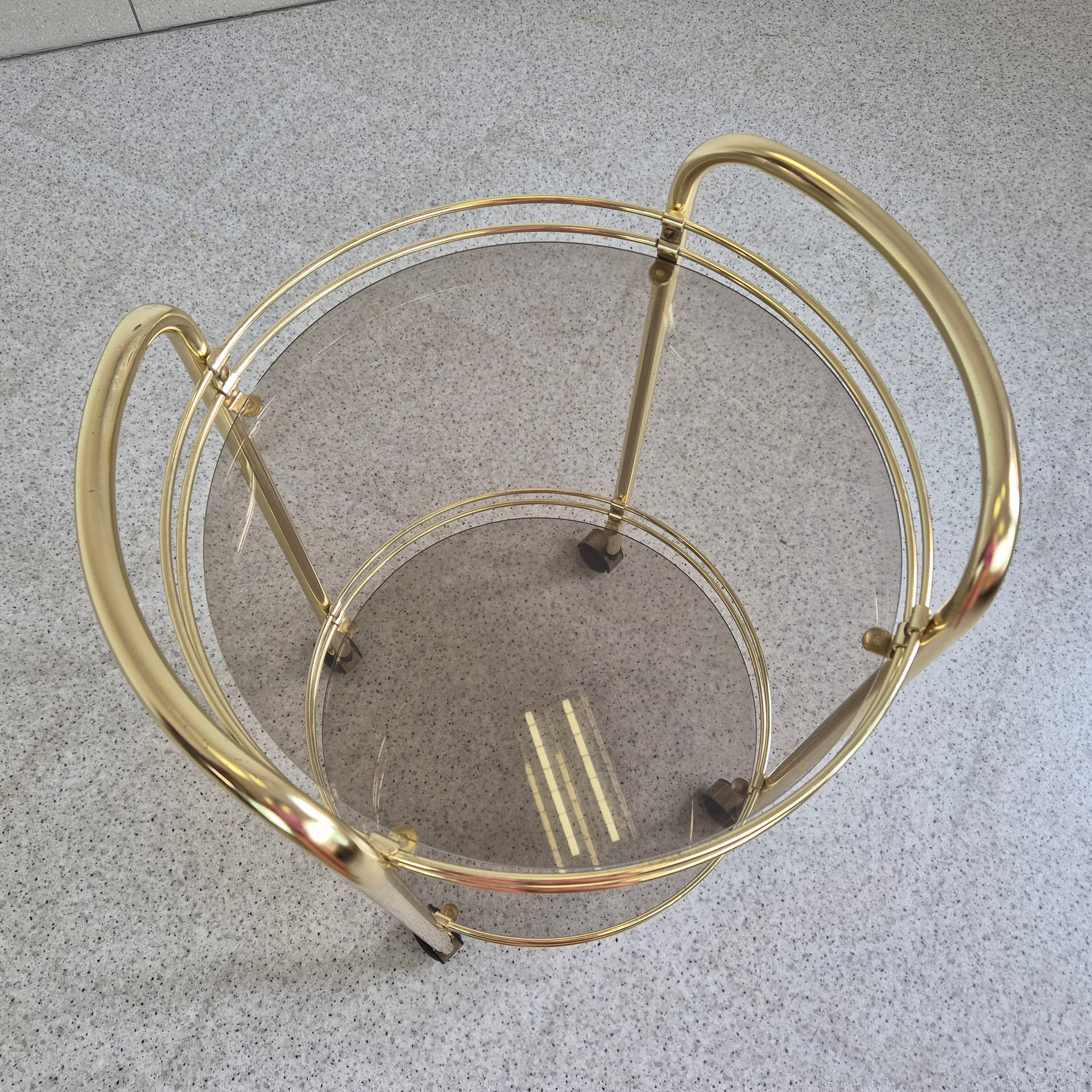 Barek Hollywood Regency, złoty metal, szkło szare, lata 80. - 401276