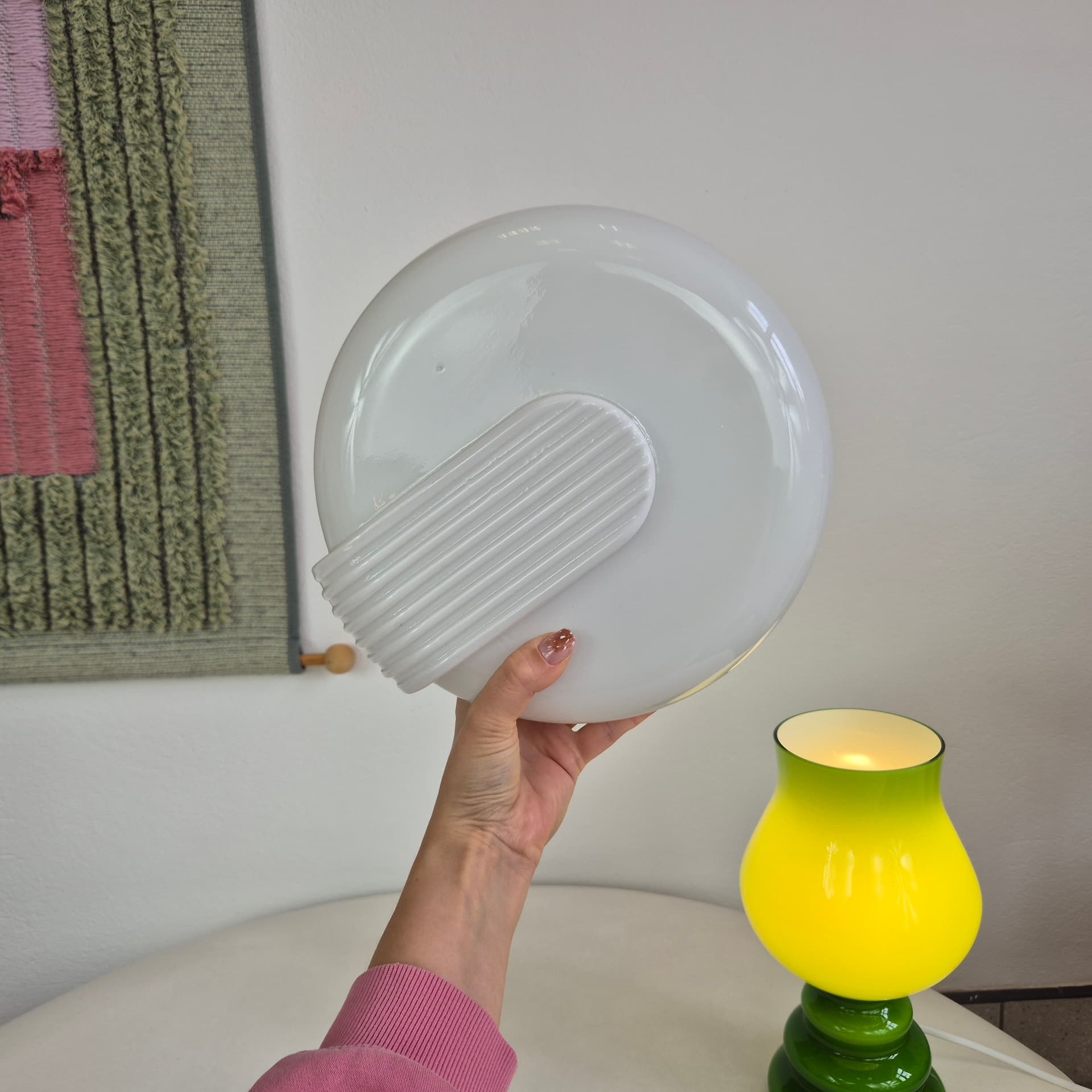 Plafon Art déco, szkło biały, Polska, lata 70. - 401297