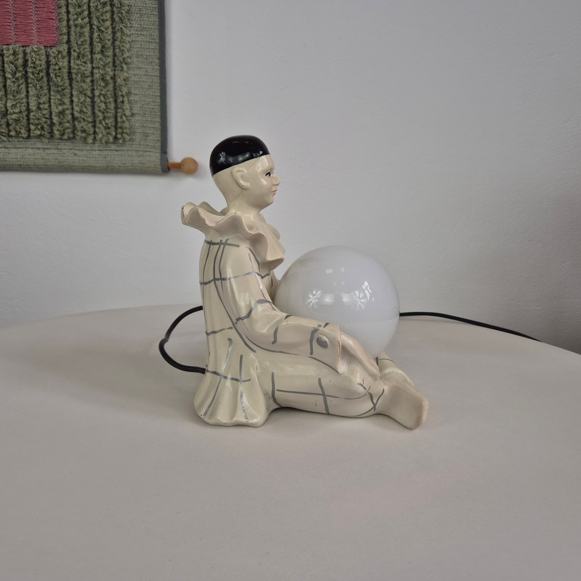 Table lamp Pierrot, beige black white red, ceramic glass, Italy, 1960s. - 401331