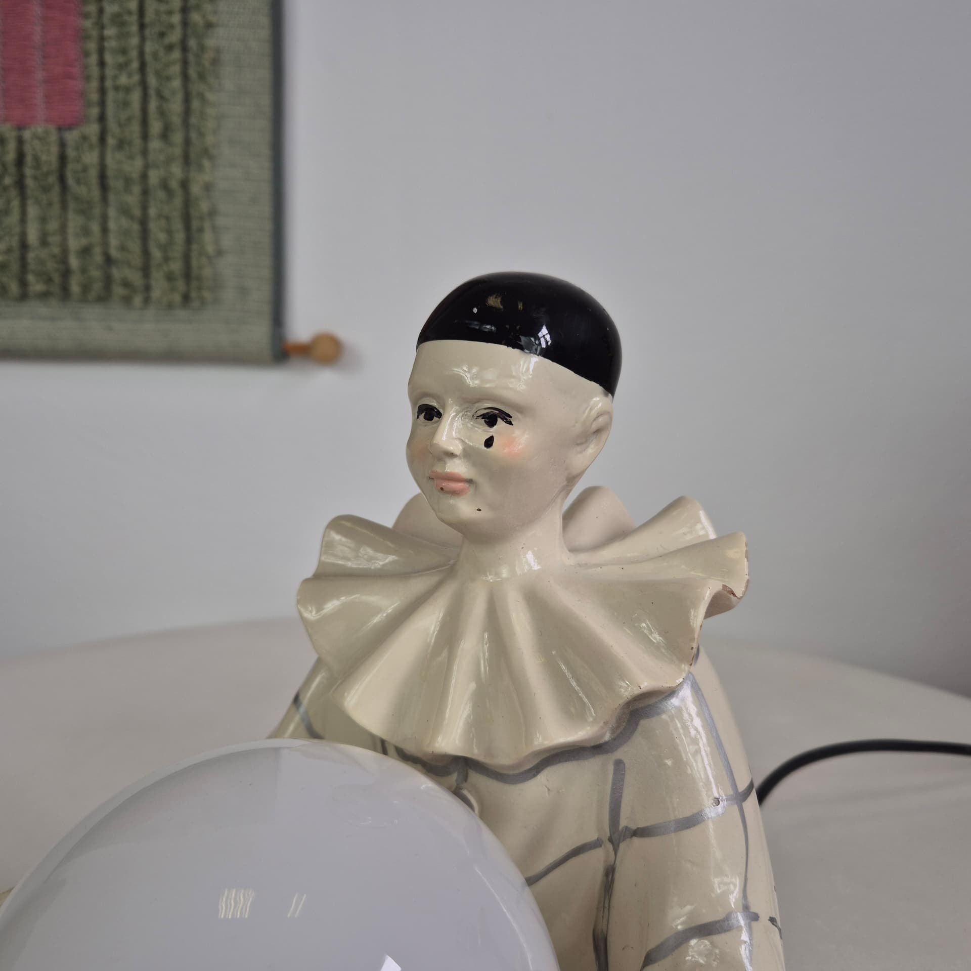 Table lamp Pierrot, beige black white red, ceramic glass, Italy, 1960s. - 401332