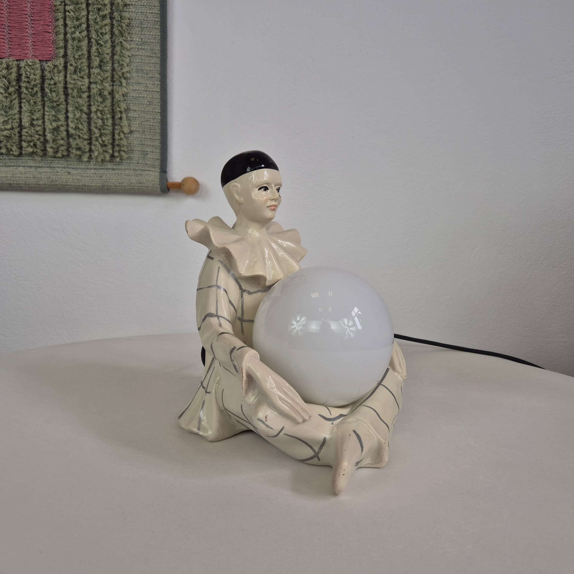 Table lamp Pierrot, beige black white red, ceramic glass, Italy, 1960s. - 401326