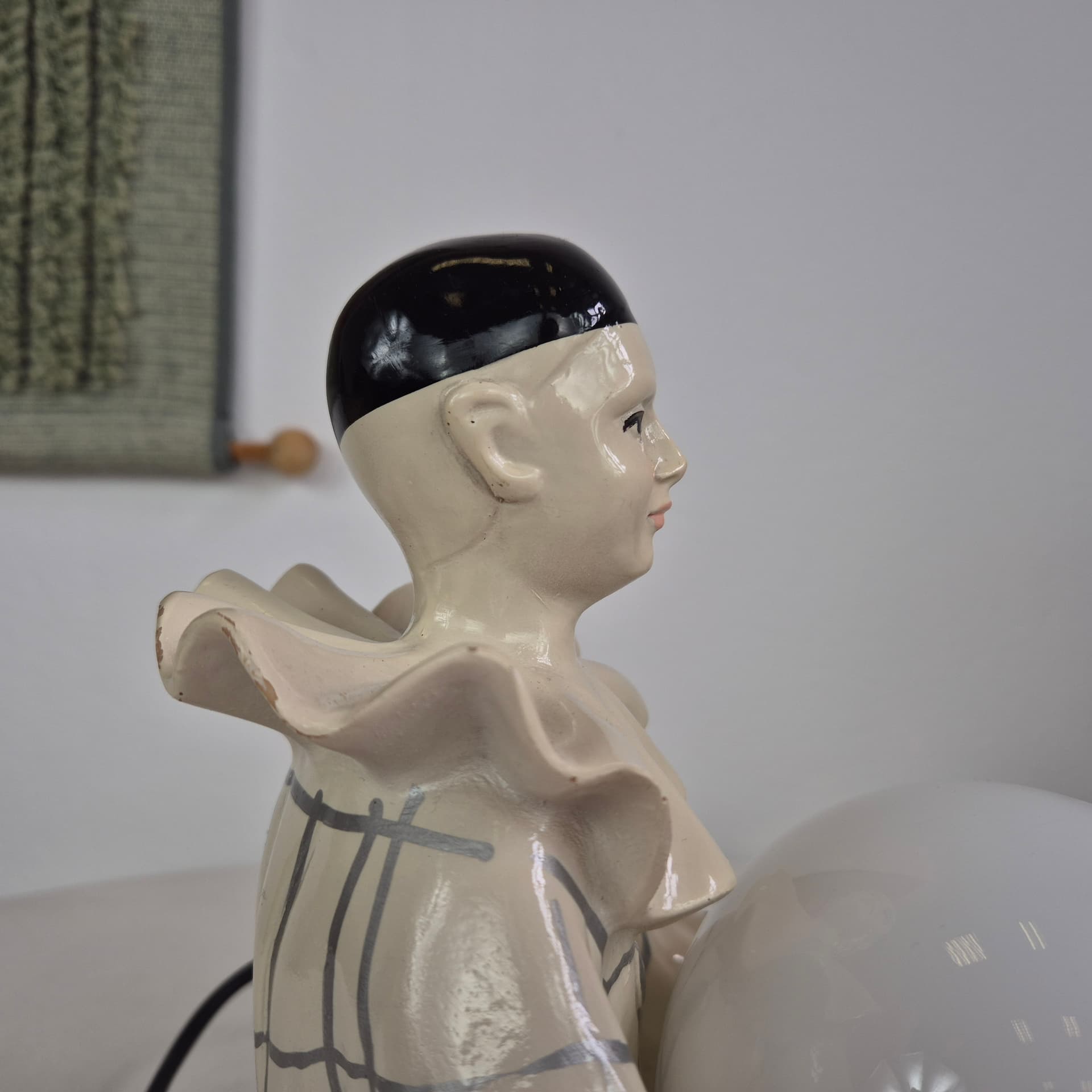 Table lamp Pierrot, beige black white red, ceramic glass, Italy, 1960s. - 401325