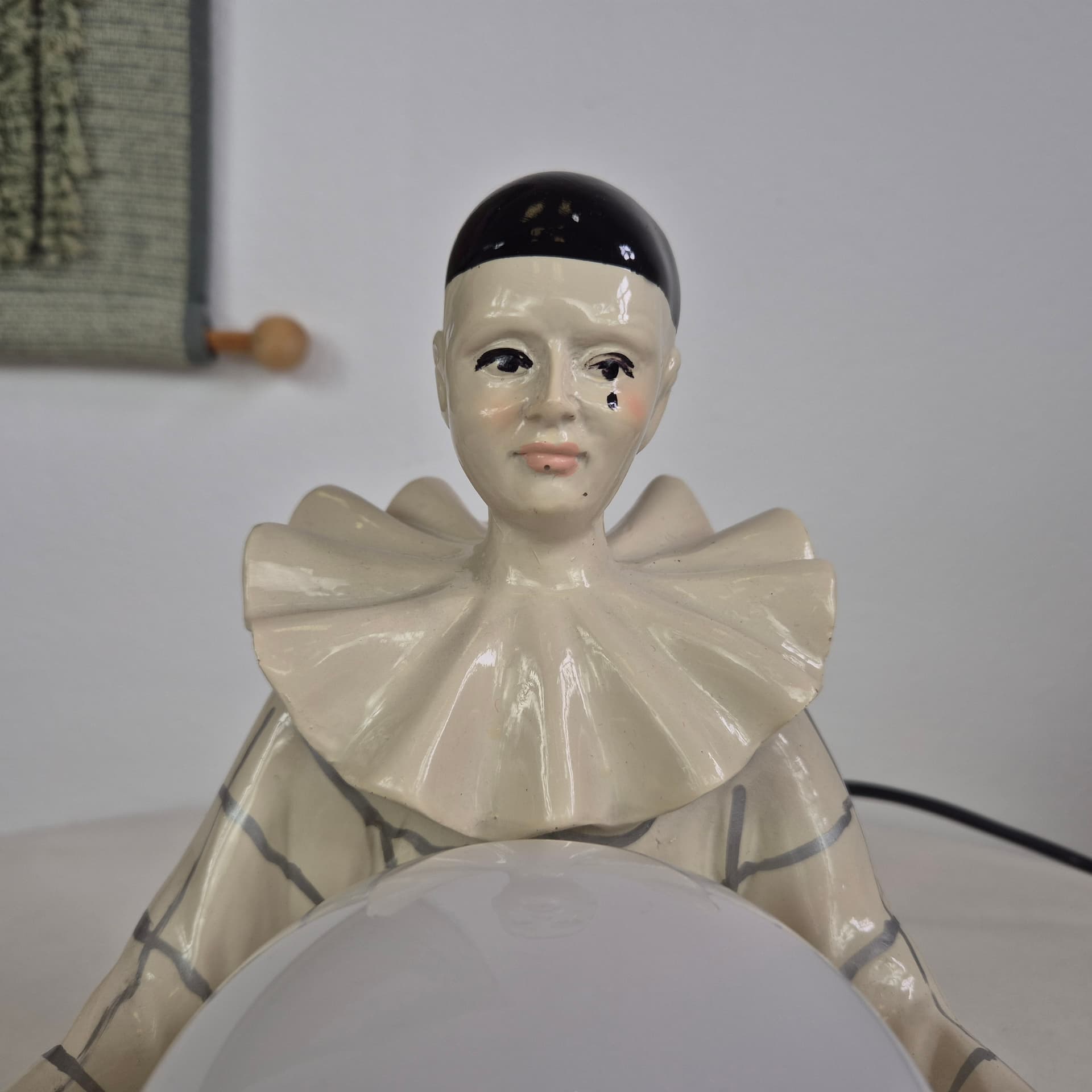 Table lamp Pierrot, beige black white red, ceramic glass, Italy, 1960s. - 401324