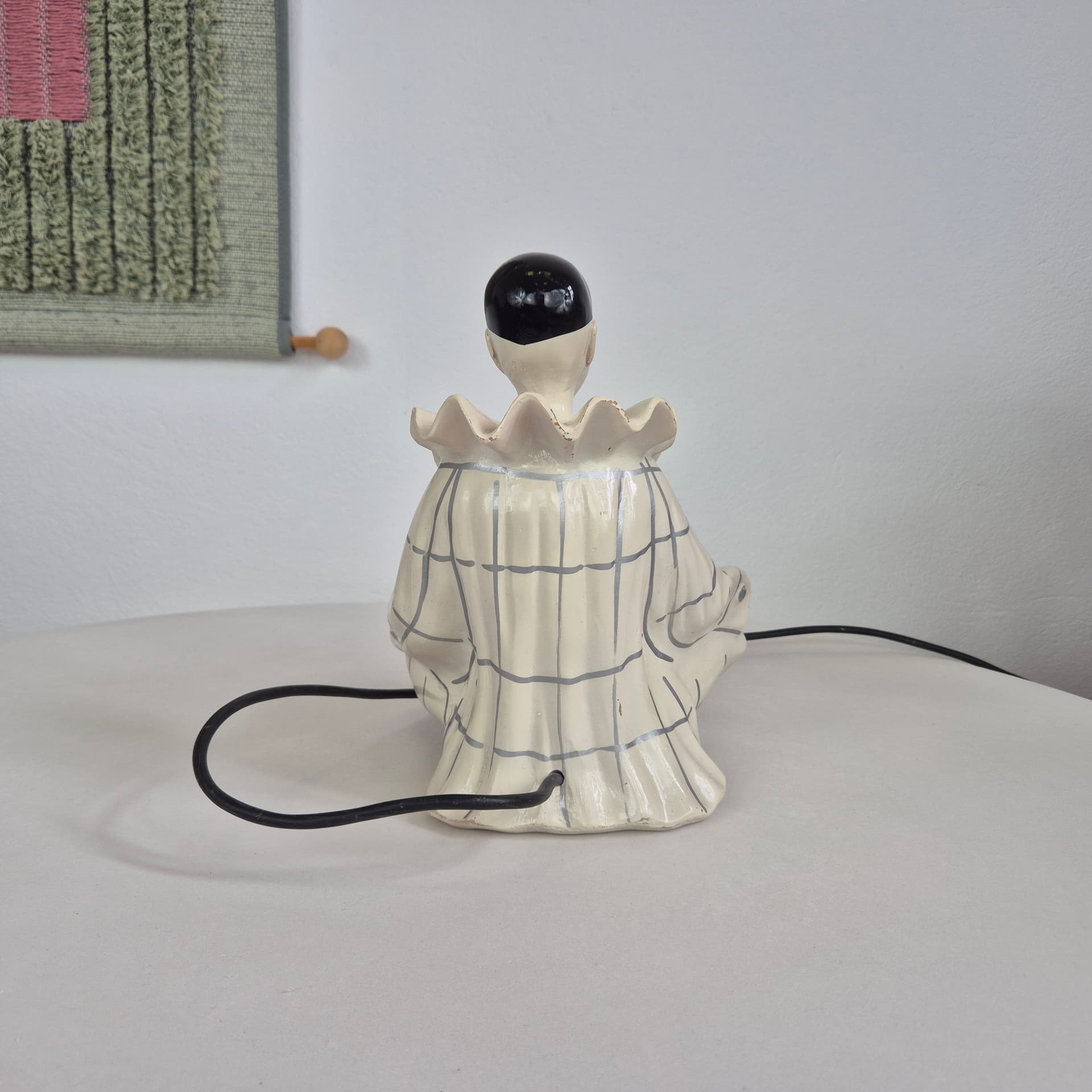 Table lamp Pierrot, beige black white red, ceramic glass, Italy, 1960s. - 401329