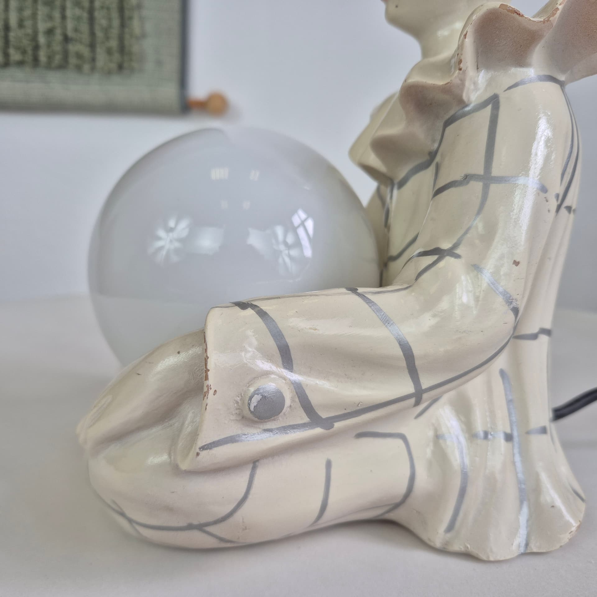 Table lamp Pierrot, beige black white red, ceramic glass, Italy, 1960s. - 401330