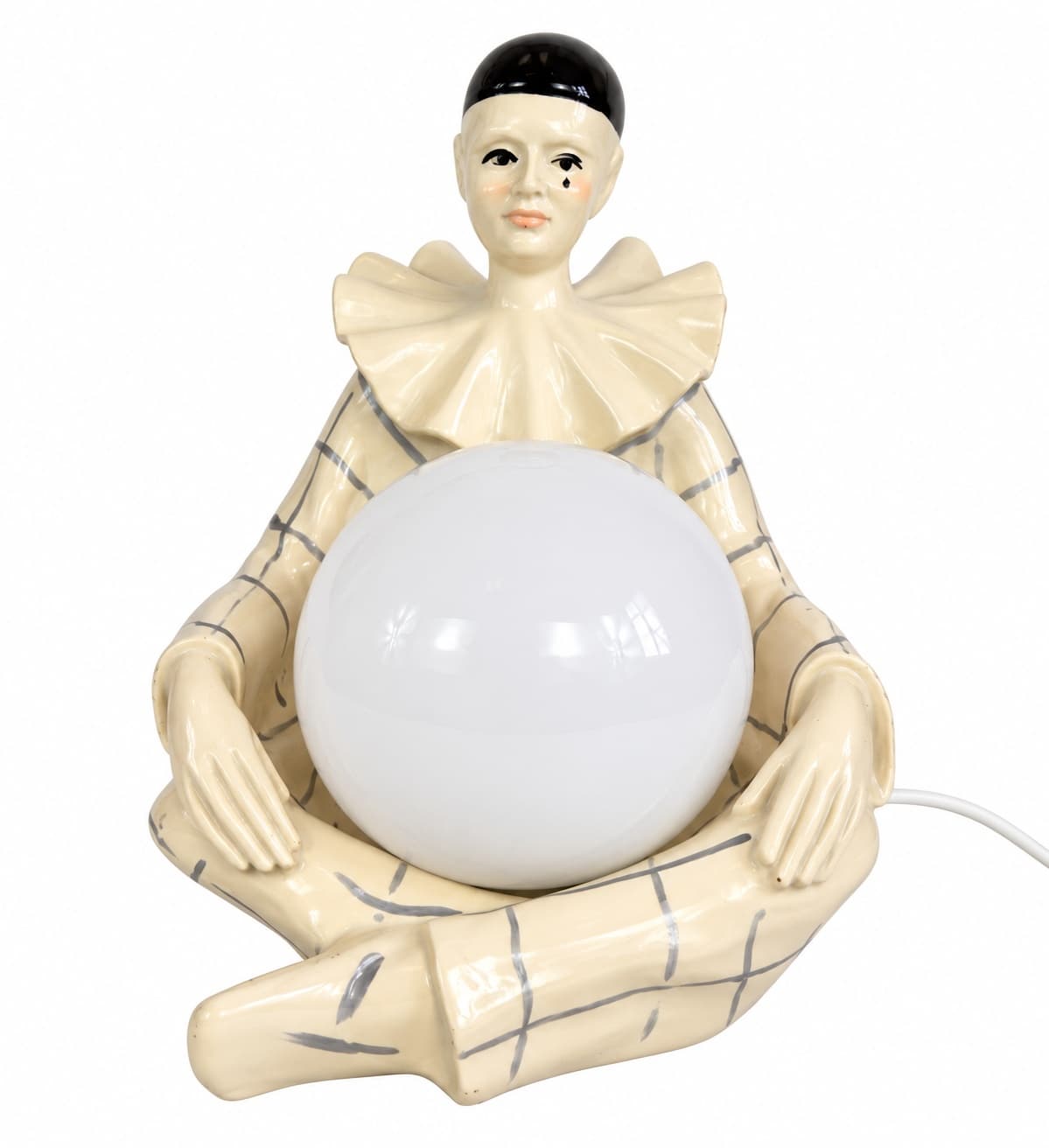 Table lamp Pierrot, beige black white red, ceramic glass, Italy, 1960s.