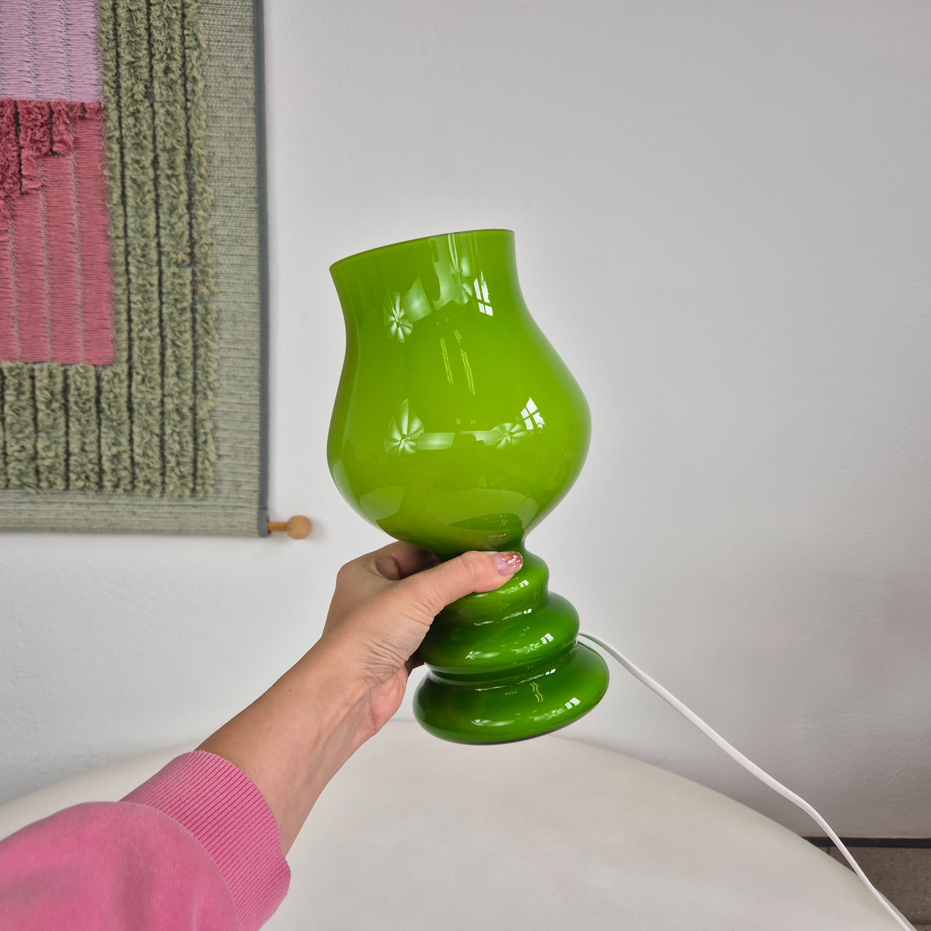 Table lamp Flygsfors, green glass, Sweden, 1960s. - 401337