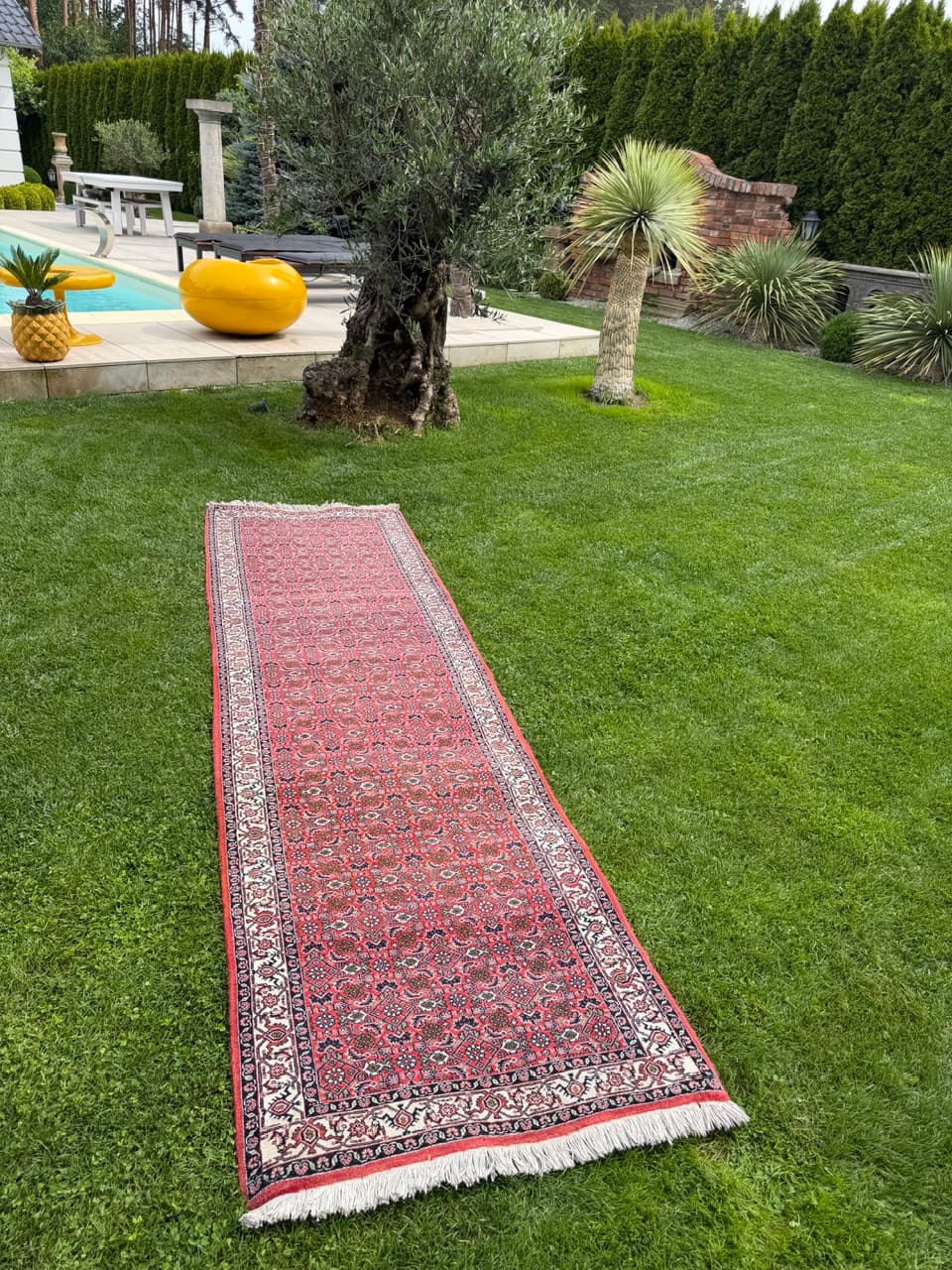 Runner Bidjar 305x85 cm, red blue white beige, Kashmiri wool, Iran - 401406