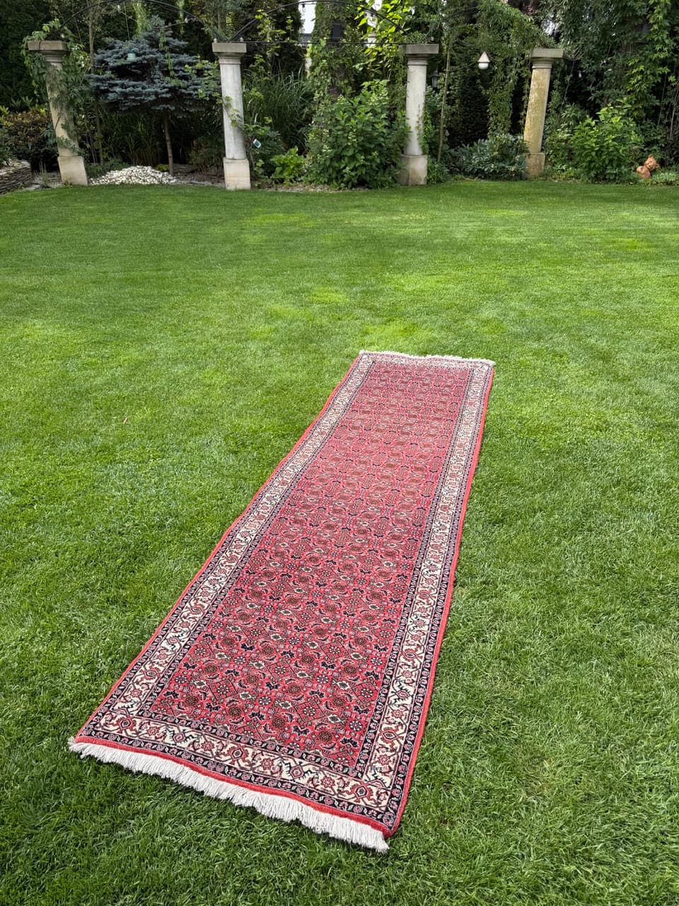 Runner Bidjar 305x85 cm, red blue white beige, Kashmiri wool, Iran - 401410