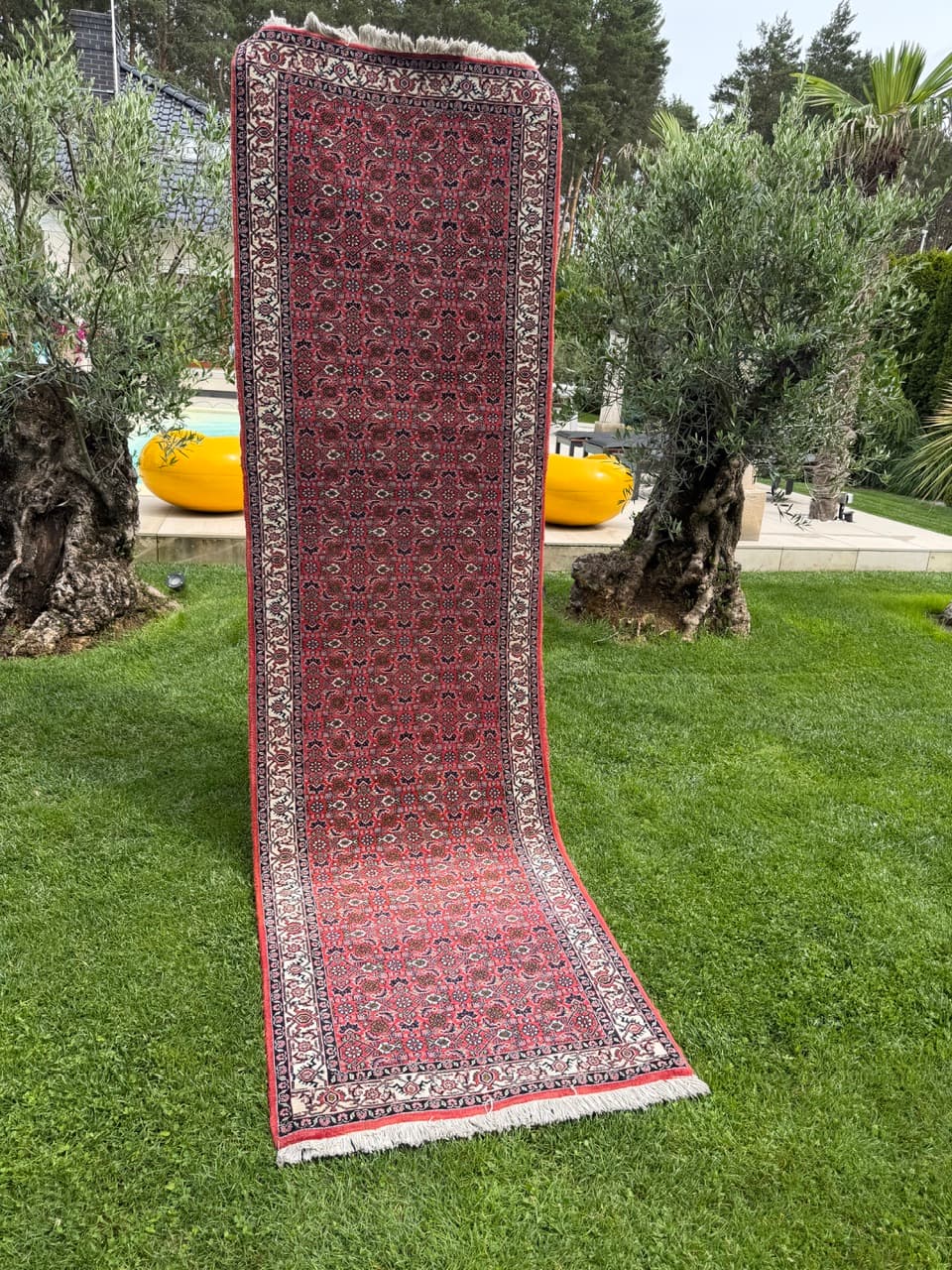 Runner Bidjar 305x85 cm, red blue white beige, Kashmiri wool, Iran - 401399