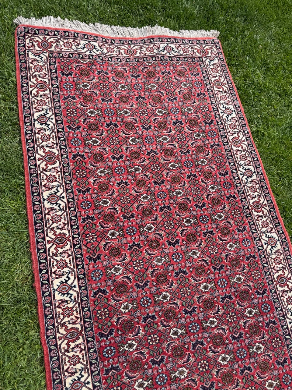 Runner Bidjar 305x85 cm, red blue white beige, Kashmiri wool, Iran - 401412
