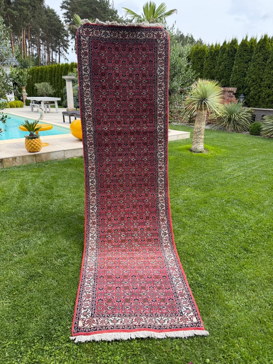 Runner Bidjar 305x85 cm, red blue white beige, Kashmiri wool, Iran - 401403