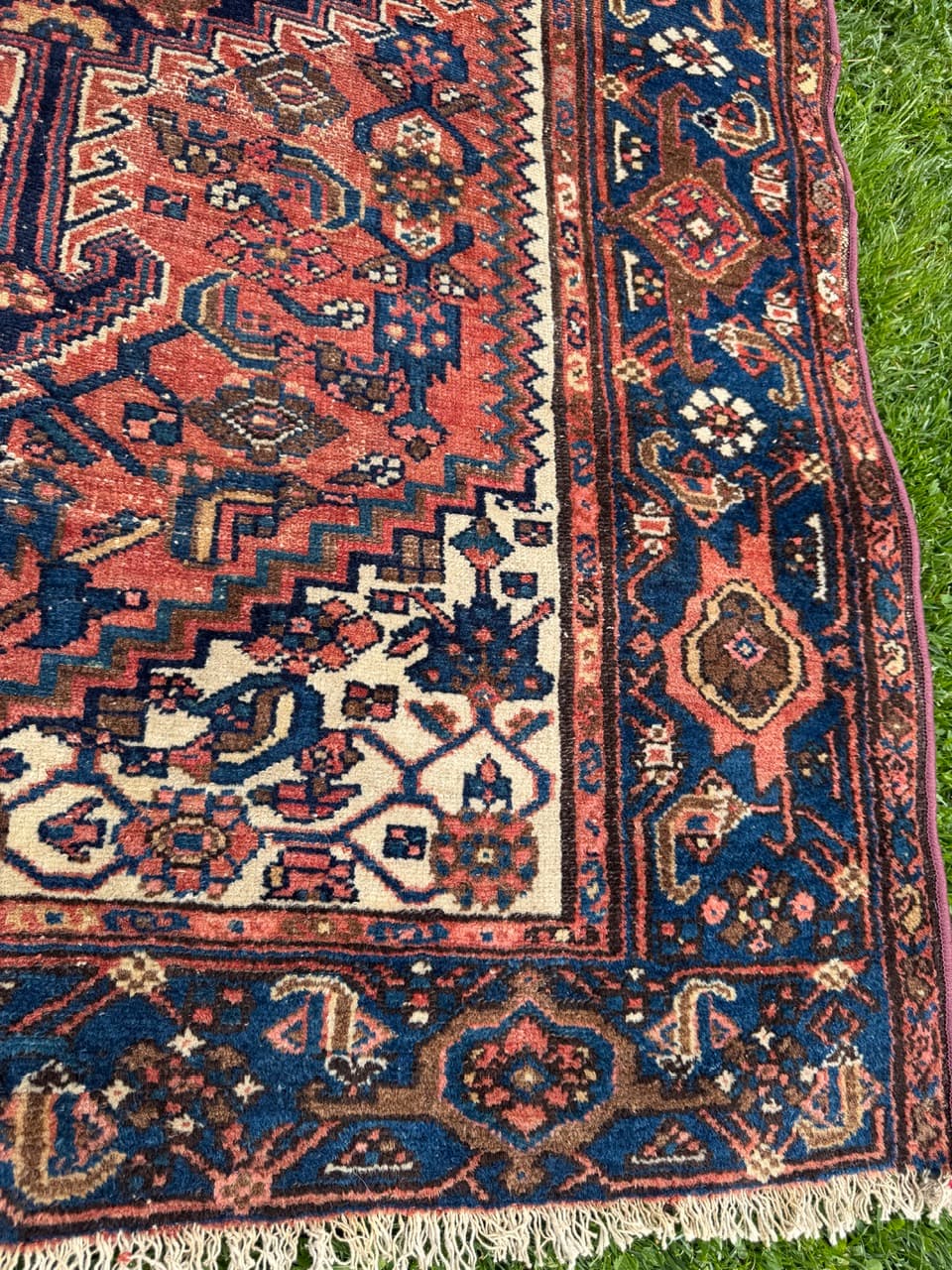 Rug Farahan 190x130 cm, blue red beige white, wool, Iran, 1930s. - 401424