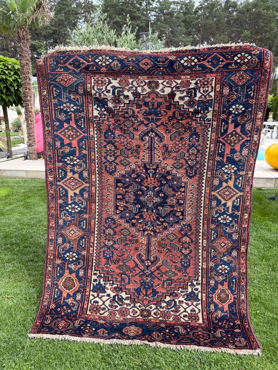 Rug Farahan 190x130 cm, blue red beige white, wool, Iran, 1930s. - 401413