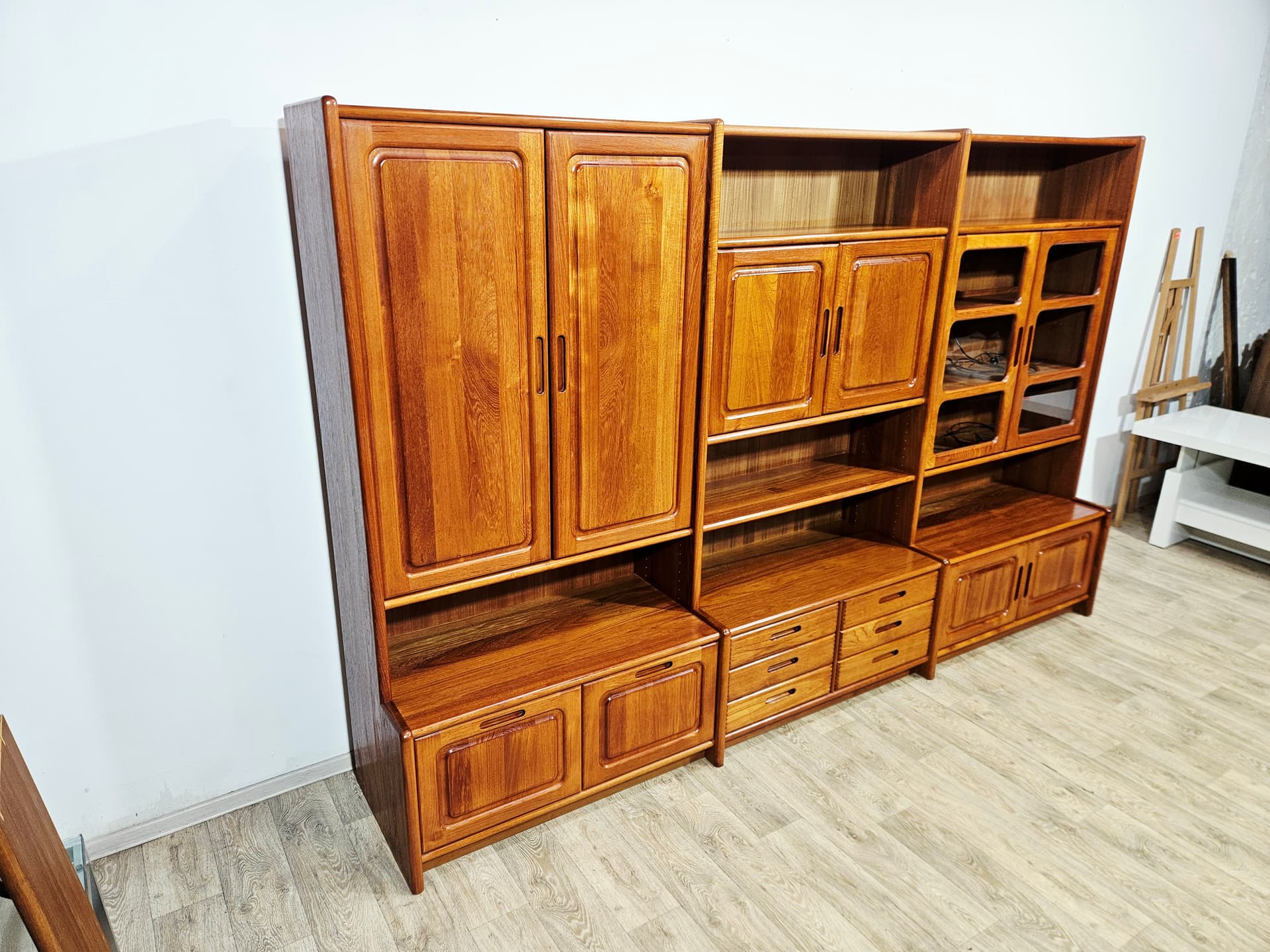 Regał modułowy, brązowy teak szkło, Dania, lata 70. - 401431