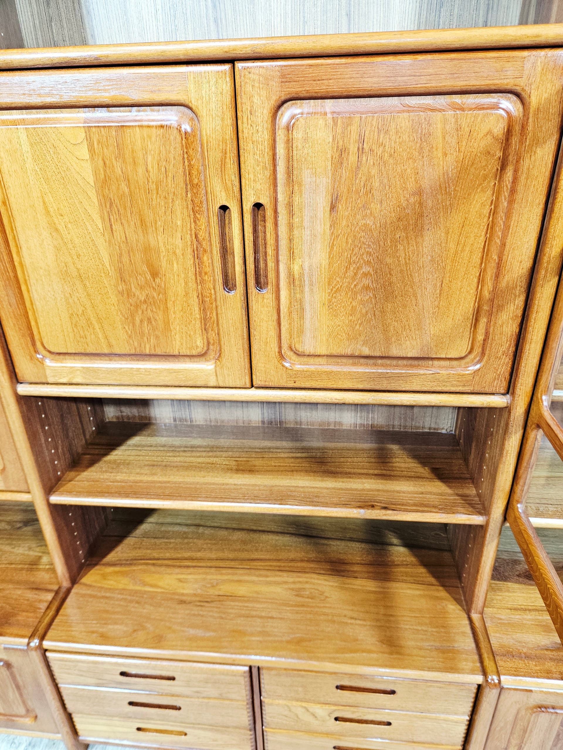 Regał modułowy, brązowy teak szkło, Dania, lata 70. - 401439