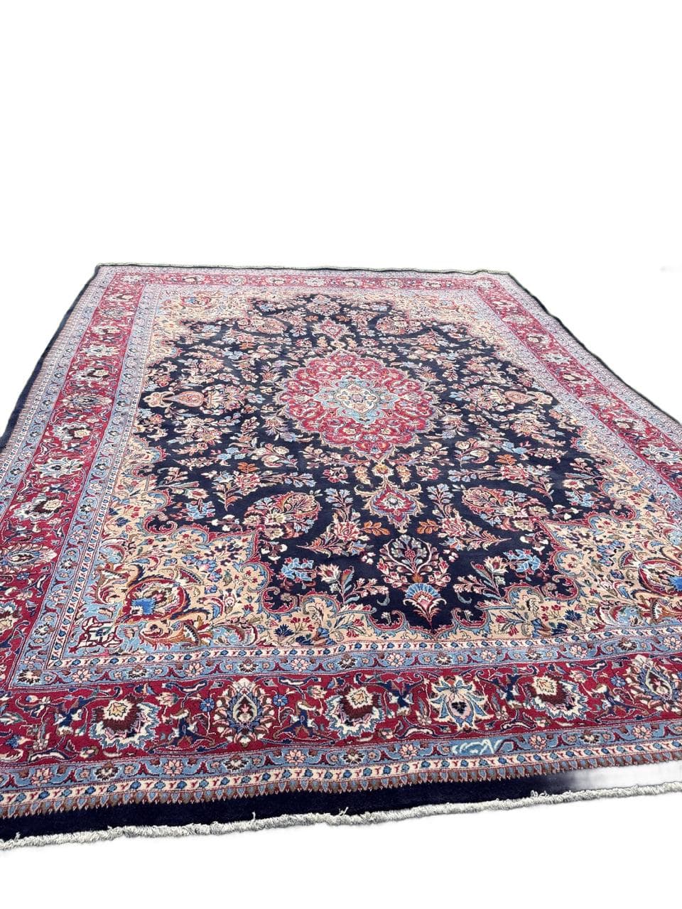 Rug Kashmar Figural 400x300 cm, blue red white gold wool, Iran