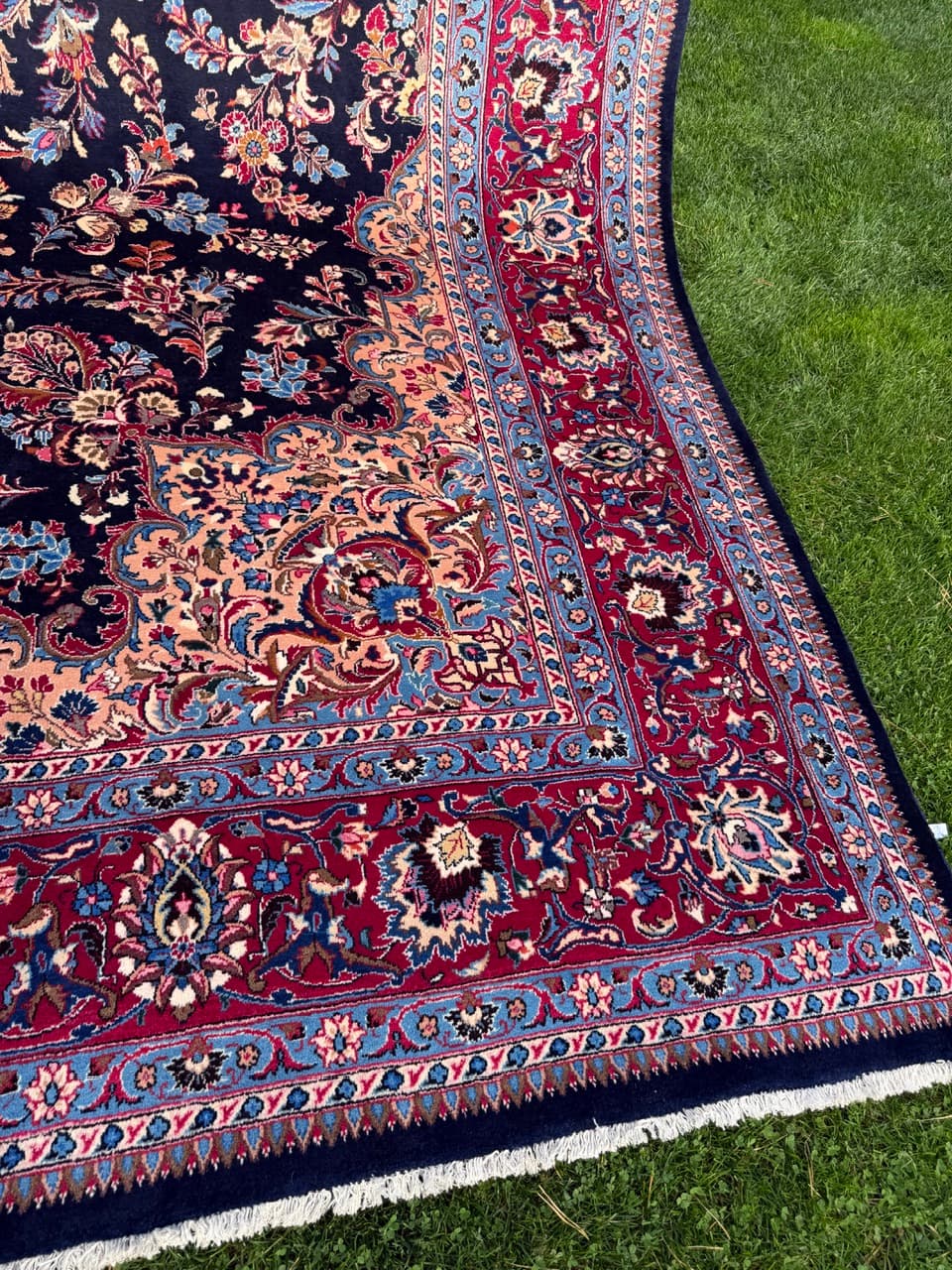 Rug Kashmar Figural 400x300 cm, blue red white gold wool, Iran - 401512