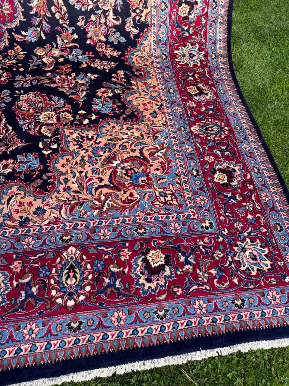 Rug Kashmar Figural 400x300 cm, blue red white gold wool, Iran - 401515