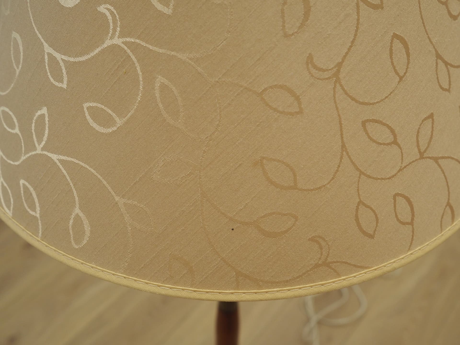 Floor lamp, brown wood, gold brass, beige fabric, Denmark, 1960s. - 401624