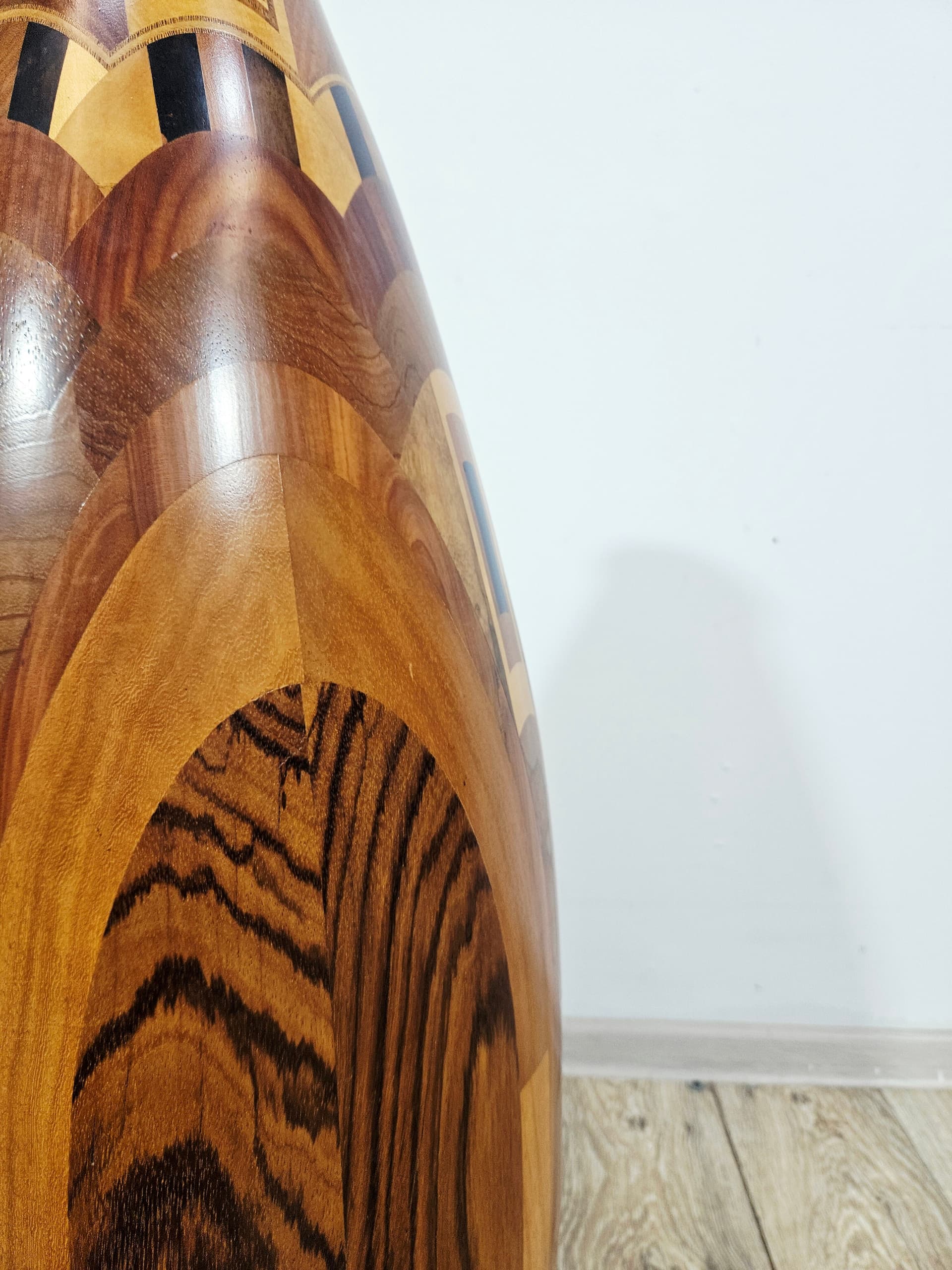 Floor vase, wooden marquetry brown black yellow, 1960s - 401697