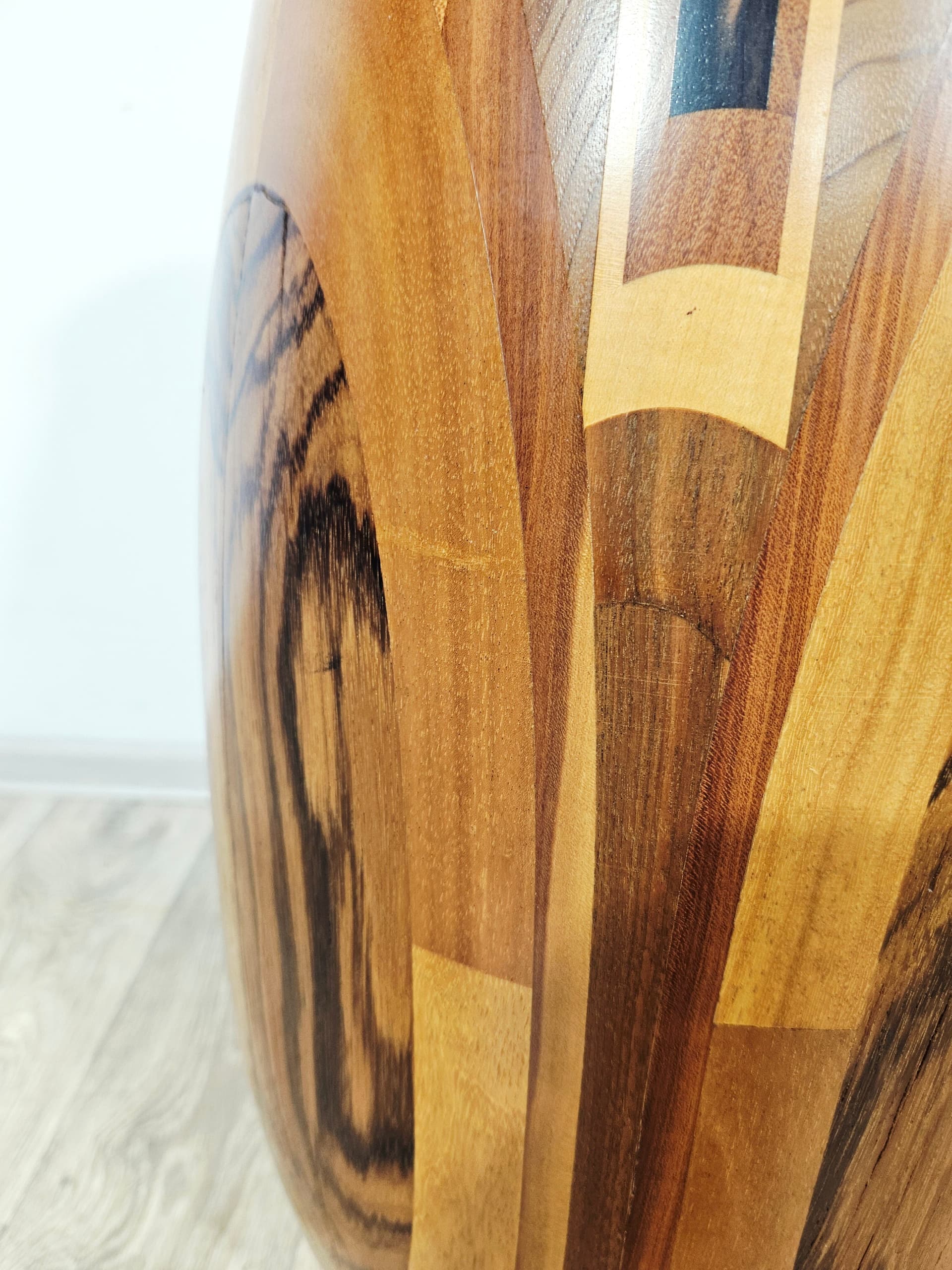 Floor vase, wooden marquetry brown black yellow, 1960s - 401694