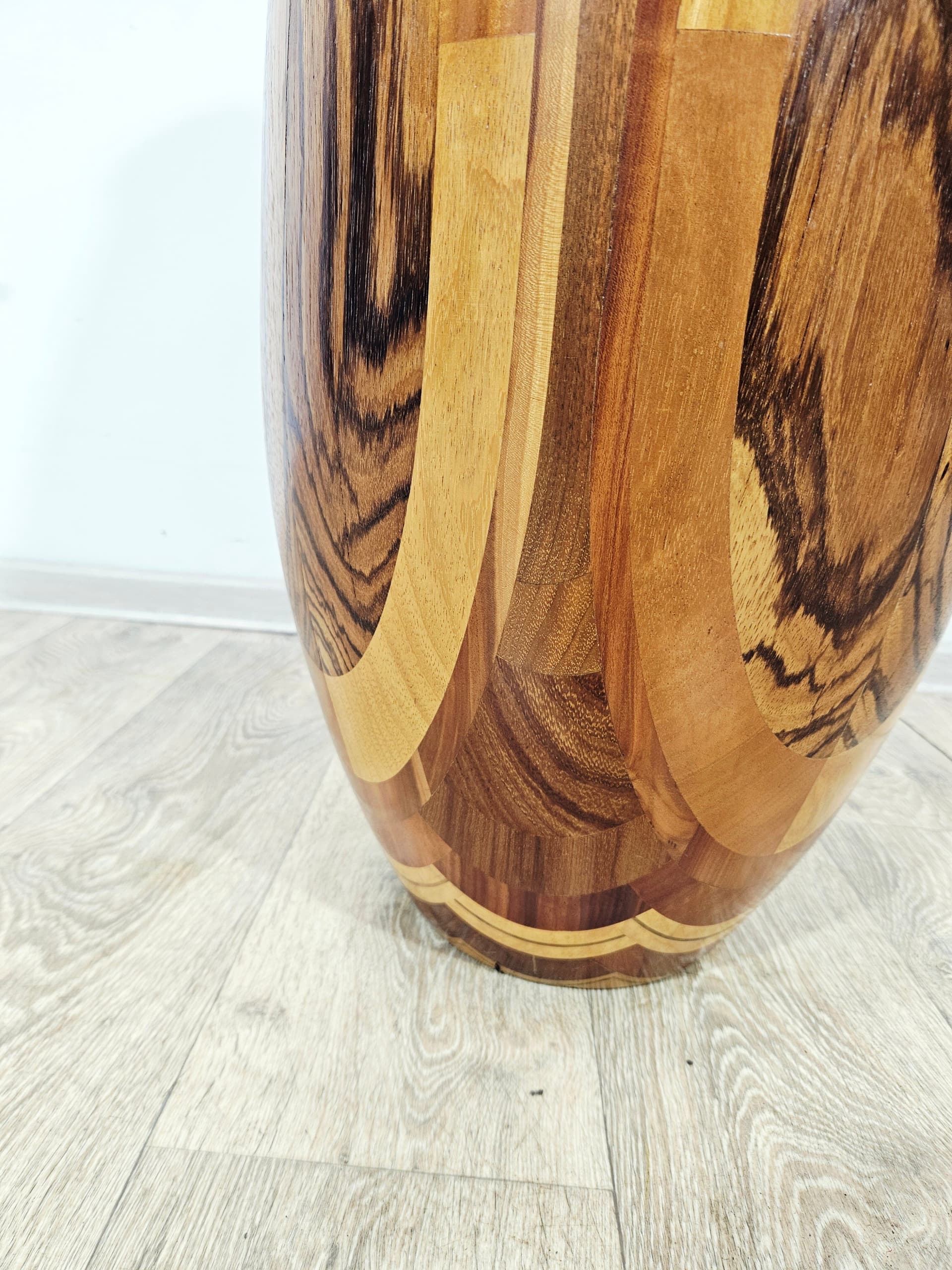 Floor vase, wooden marquetry brown black yellow, 1960s - 401695