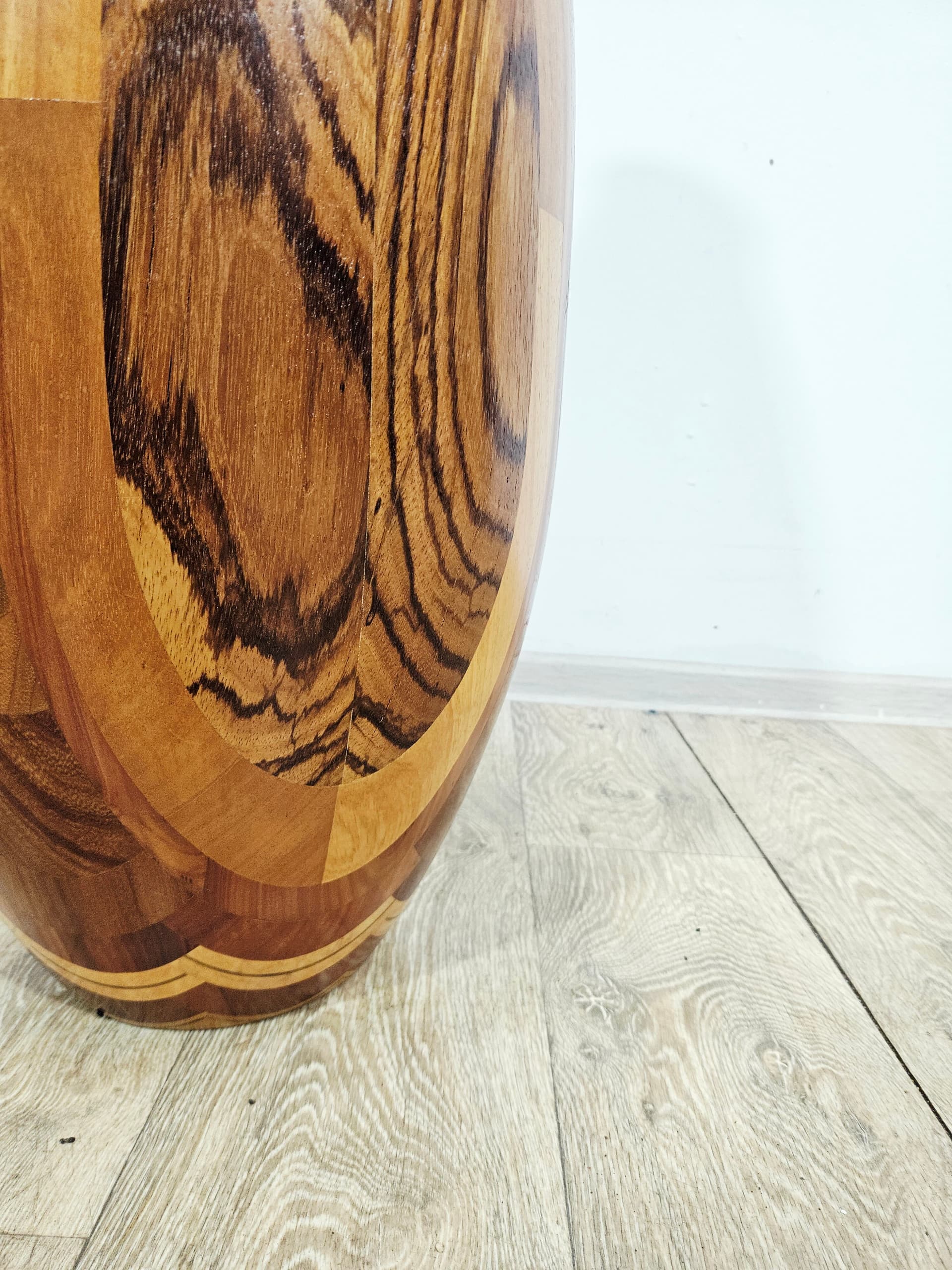 Floor vase, wooden marquetry brown black yellow, 1960s - 401696