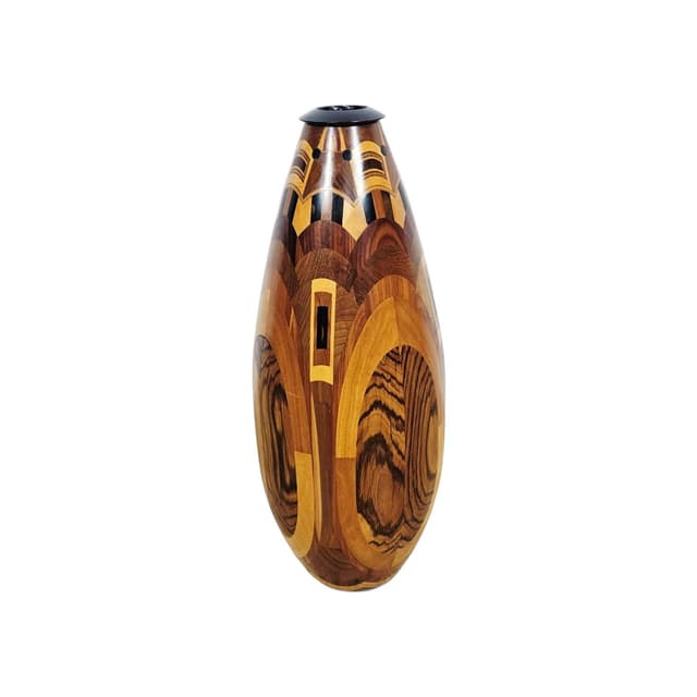 Floor vase, wooden marquetry brown black yellow, 1960s - DIMENSION