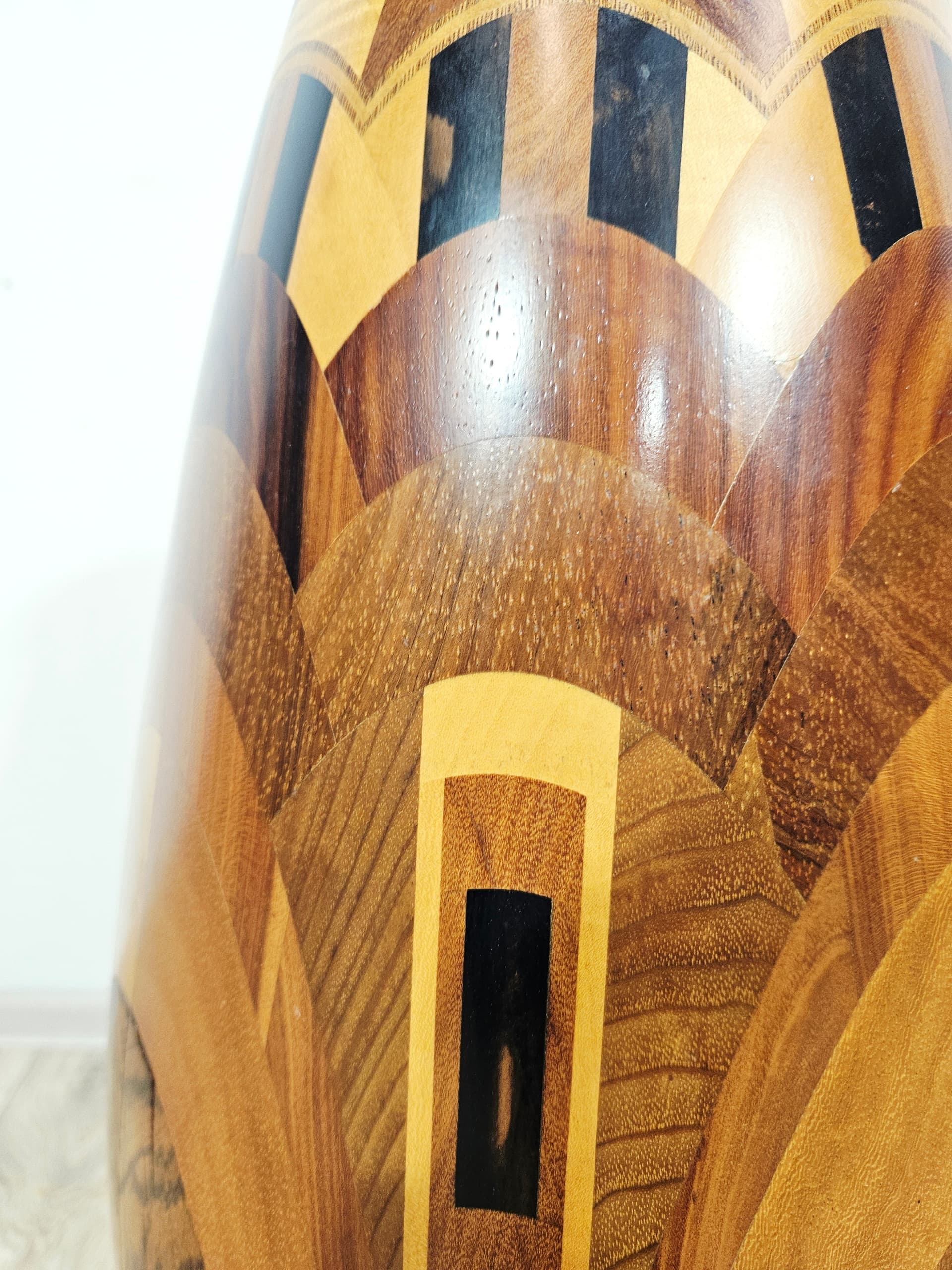 Floor vase, wooden marquetry brown black yellow, 1960s - 401693