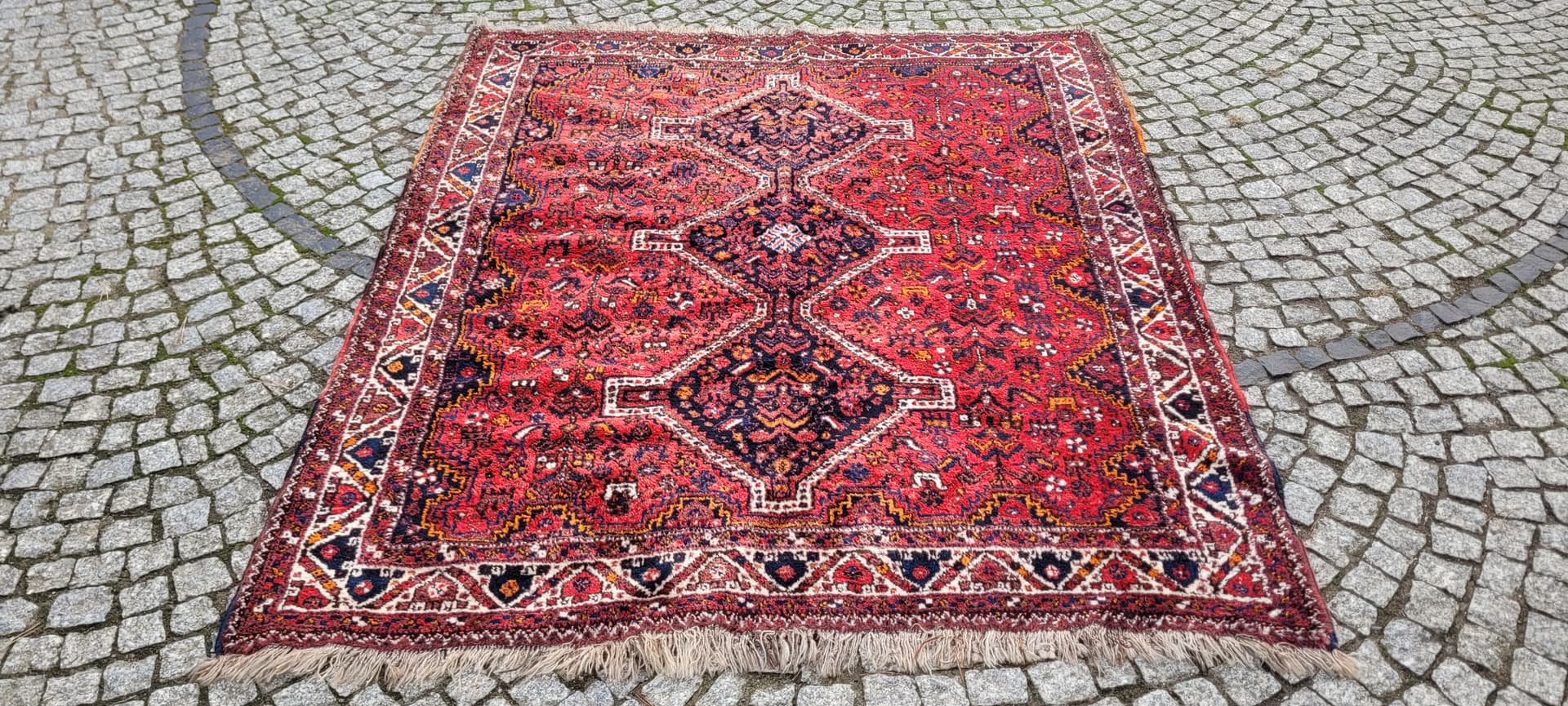 Rug Qashqai, 170x205 cm, red blue, wool, Iran, 1970s. - 401882