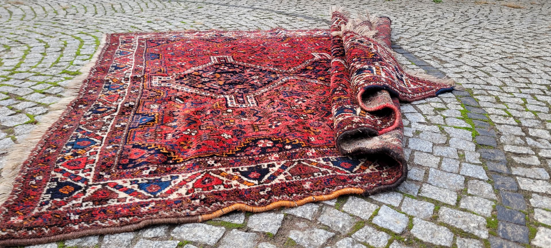 Rug Qashqai, 170x205 cm, red blue, wool, Iran, 1970s. - 401883