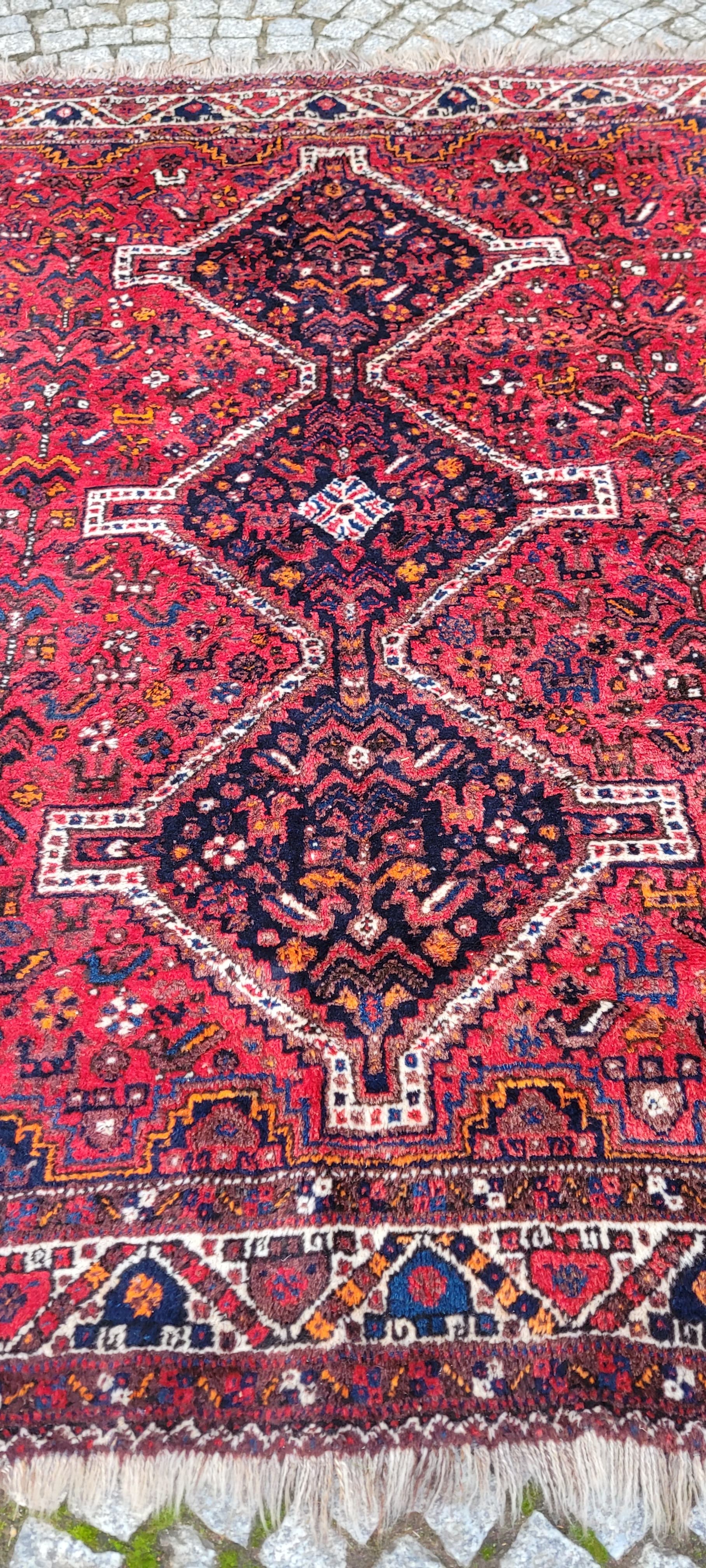 Rug Qashqai, 170x205 cm, red blue, wool, Iran, 1970s. - 401886
