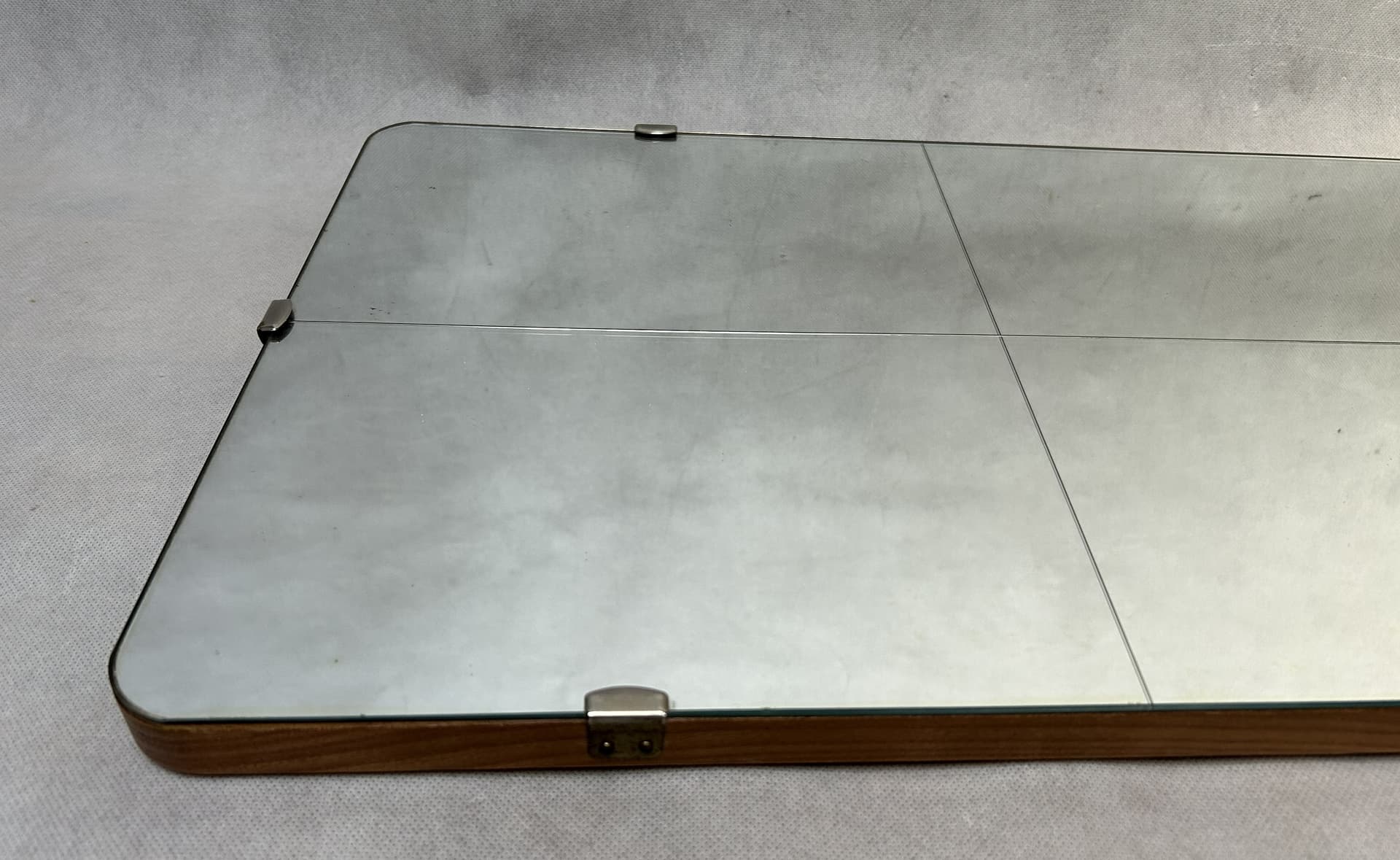 Wall mirror, silver glass, brown wood, Poland, 1970s - 401900