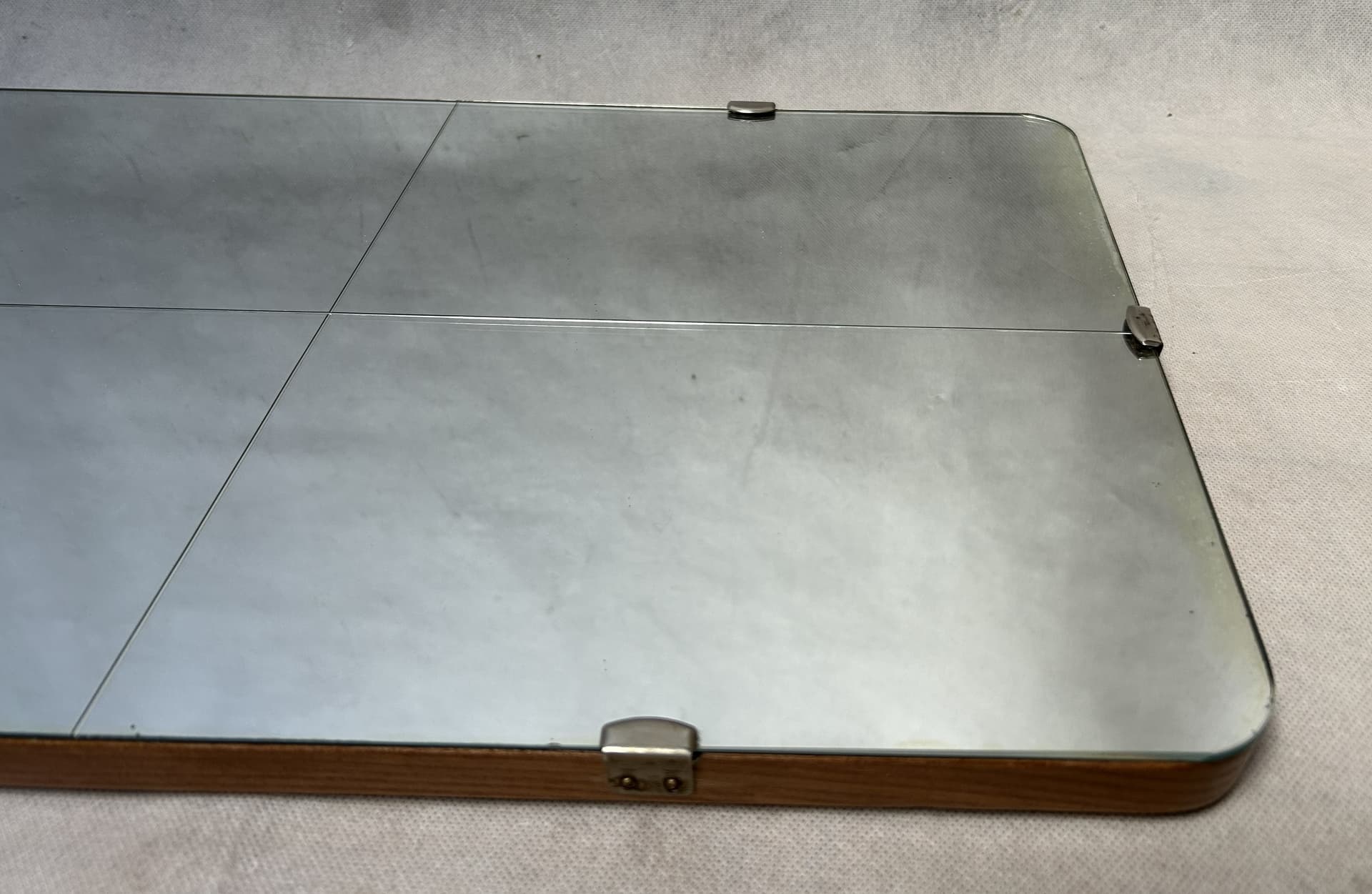 Wall mirror, silver glass, brown wood, Poland, 1970s - 401901