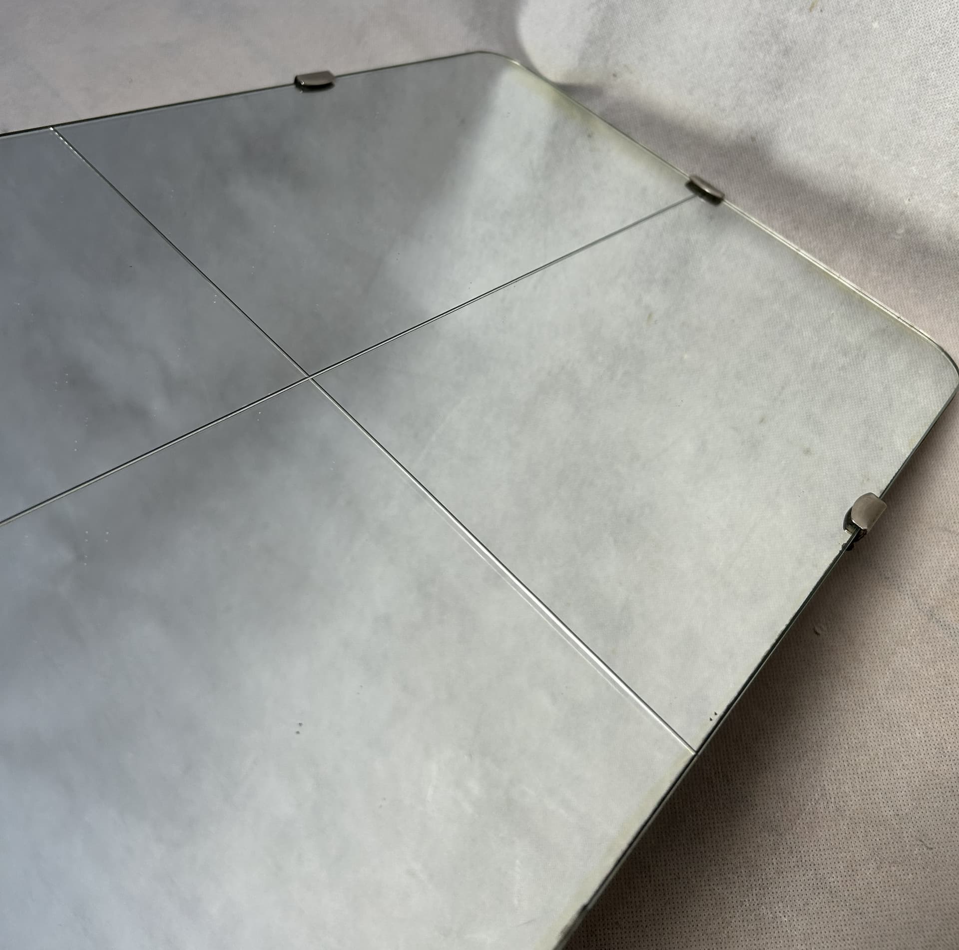 Wall mirror, silver glass, brown wood, Poland, 1970s - 401903