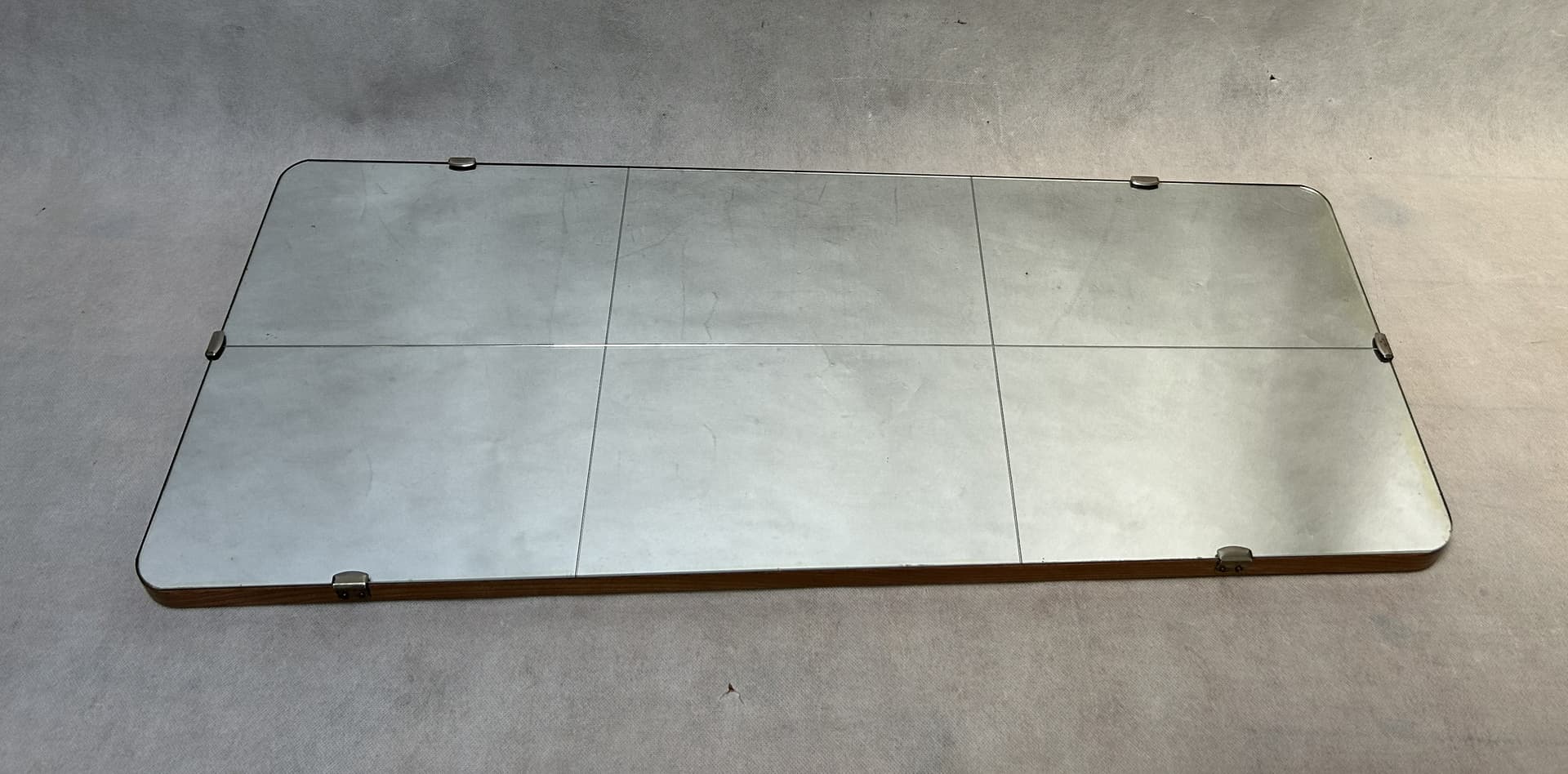 Wall mirror, silver glass, brown wood, Poland, 1970s - 401898