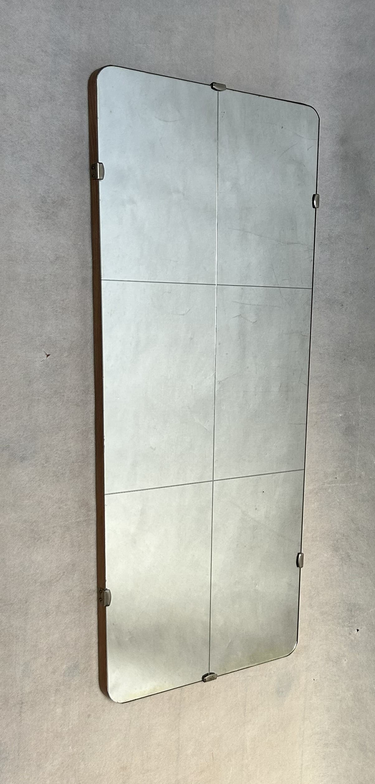 Wall mirror, silver glass, brown wood, Poland, 1970s - 401897