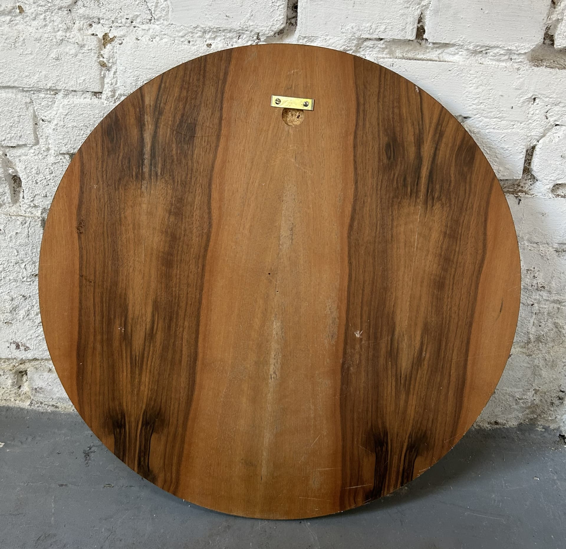 Round wall mirror 55 cm, walnut, glass, Poland, 1970s - 401911