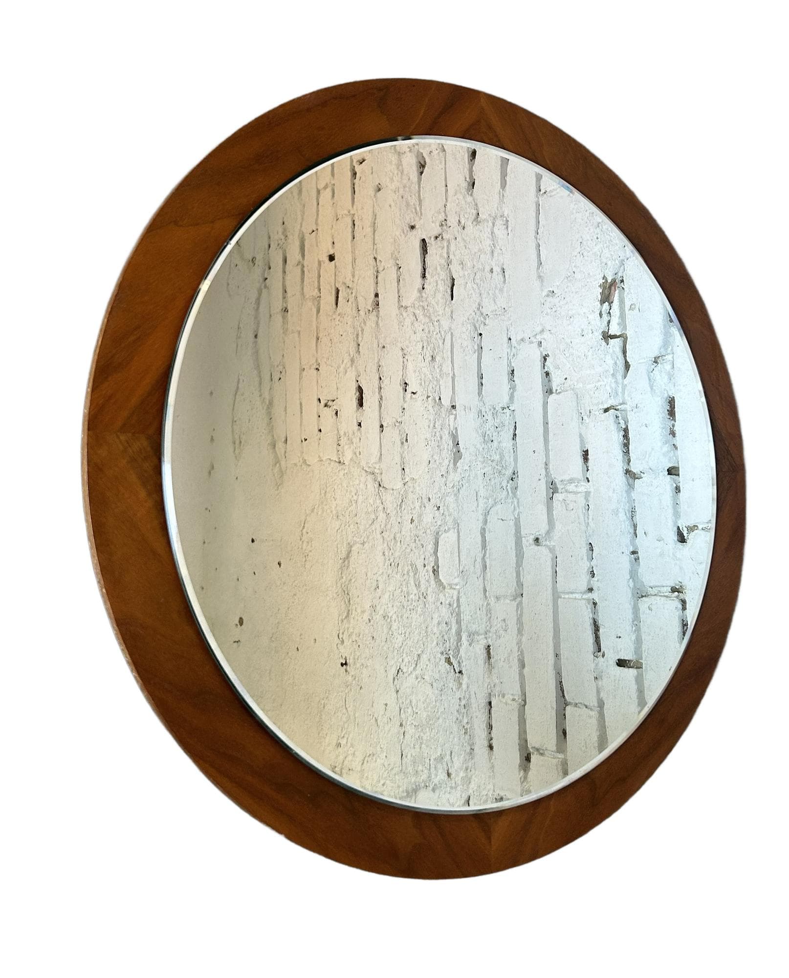 Round wall mirror, 56 cm, glass, walnut, 1970s