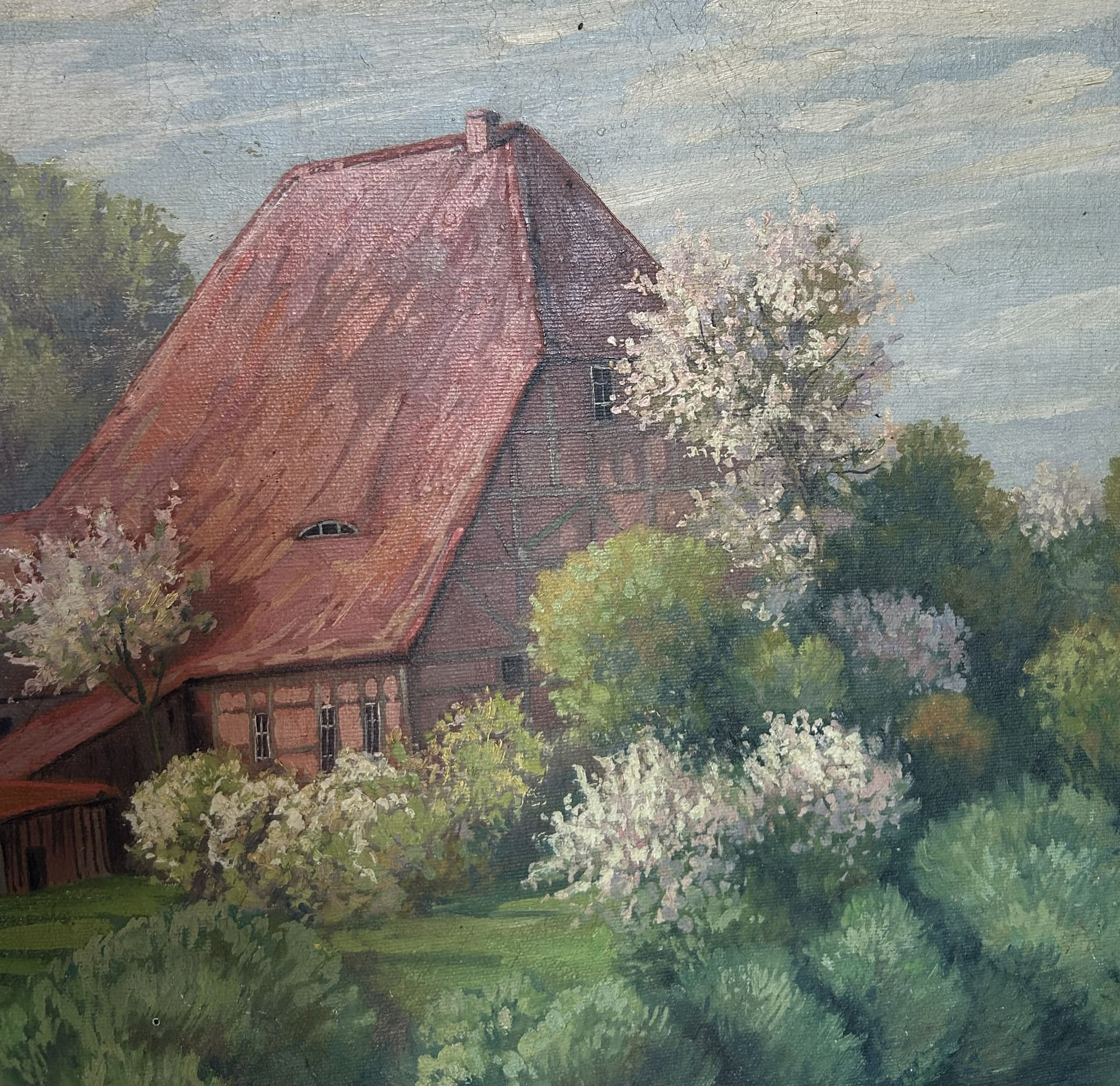 Obraz olejny pejzaż, płótno, 95x70 cm, aut. M. Mühler, Europa, ok. 1900 - 401940