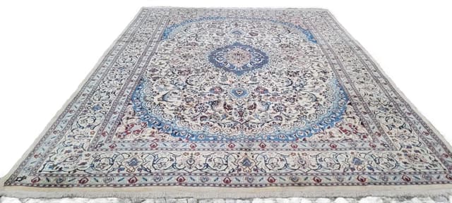 Rug Nain 300x430 cm, white blue, wool silk, Iran, 1970s. - DIMENSION