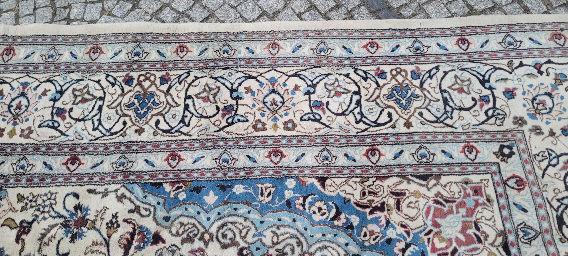 Rug Nain 300x430 cm, white blue, wool silk, Iran, 1970s. - 402015